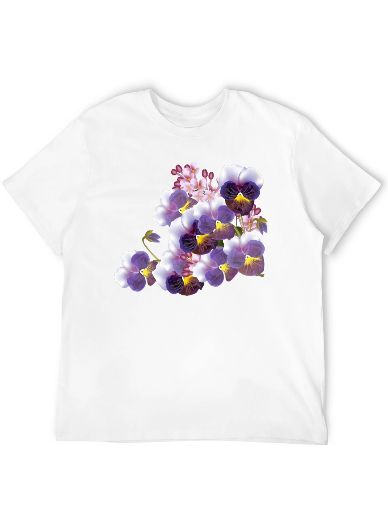 Black Floral Pansy Print Black T-Shirt view 12