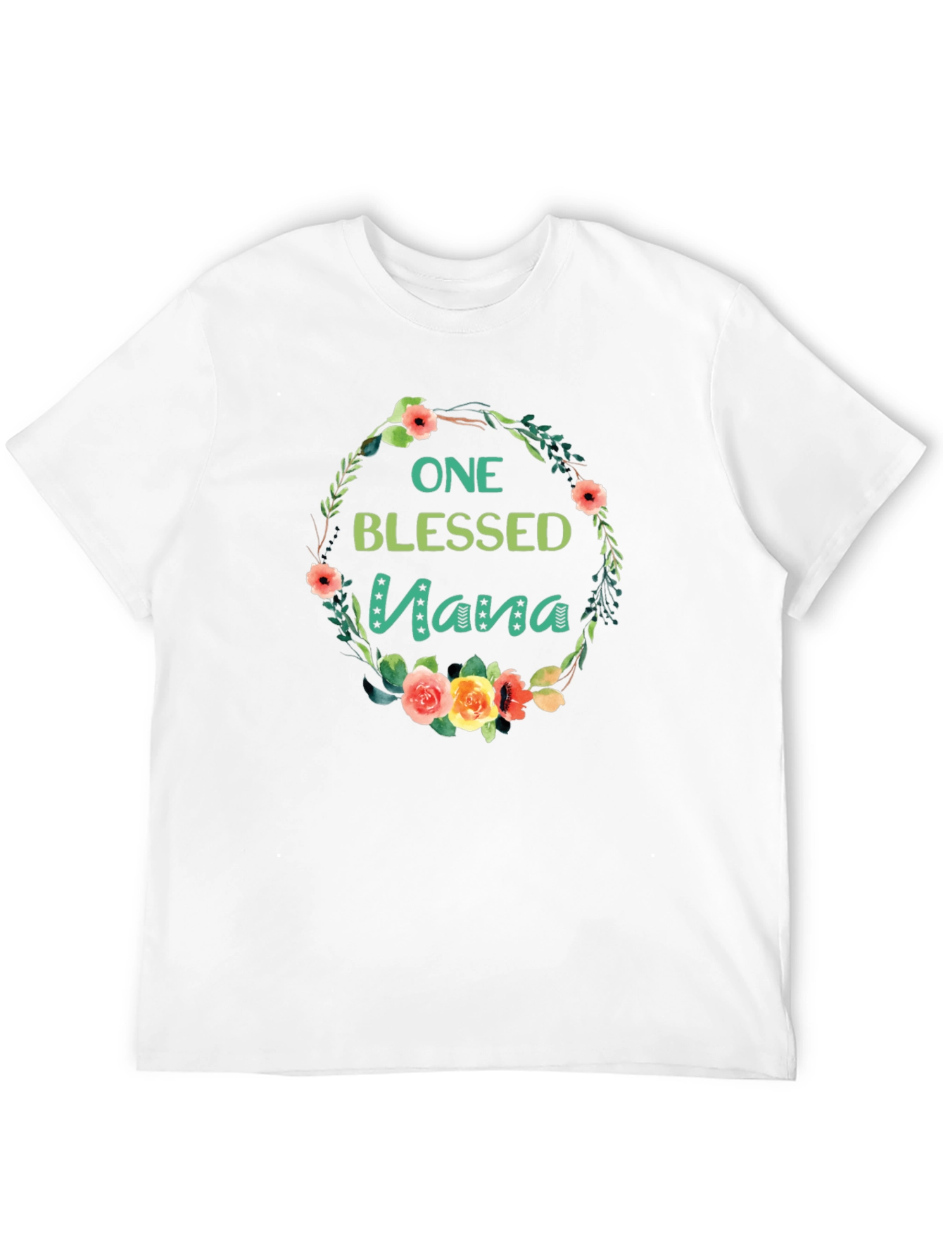 Black One Blessed Nana Floral Wreath Black T-Shirt view 12