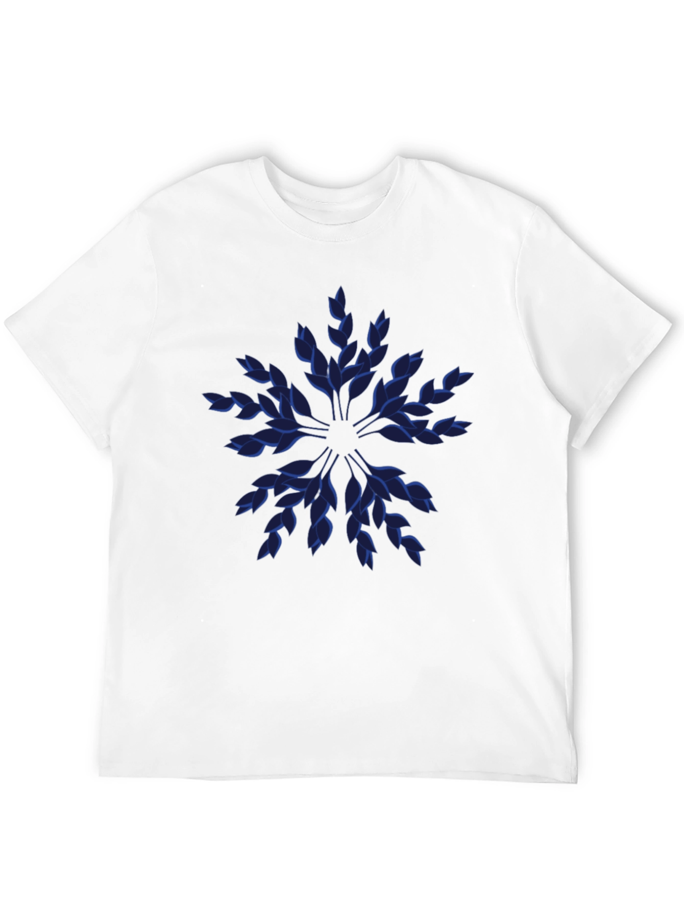 Black Blue Leaf Pattern Black T-Shirt view 12