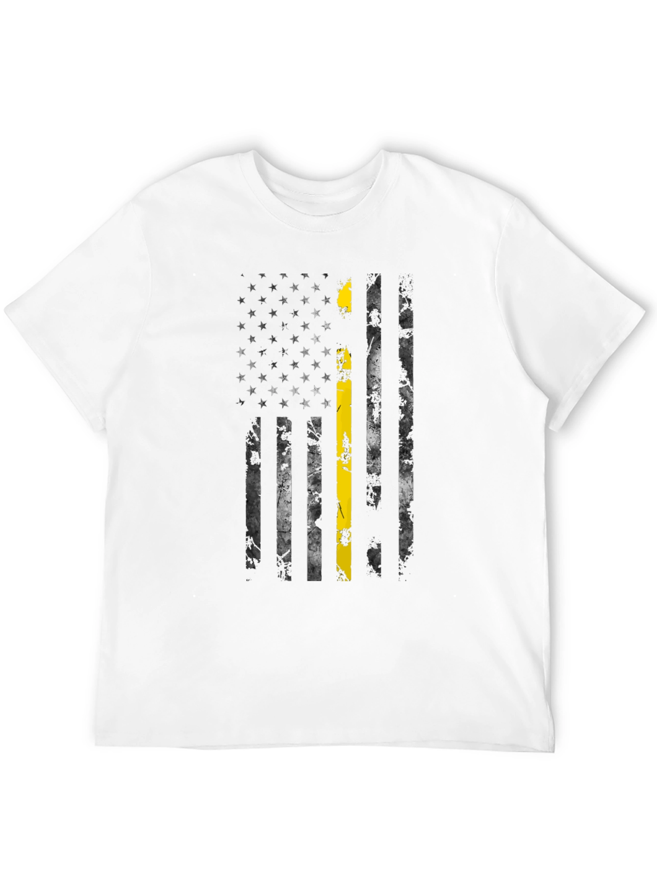 Black Distressed American Flag Thin Yellow Line T-Shirt view 12