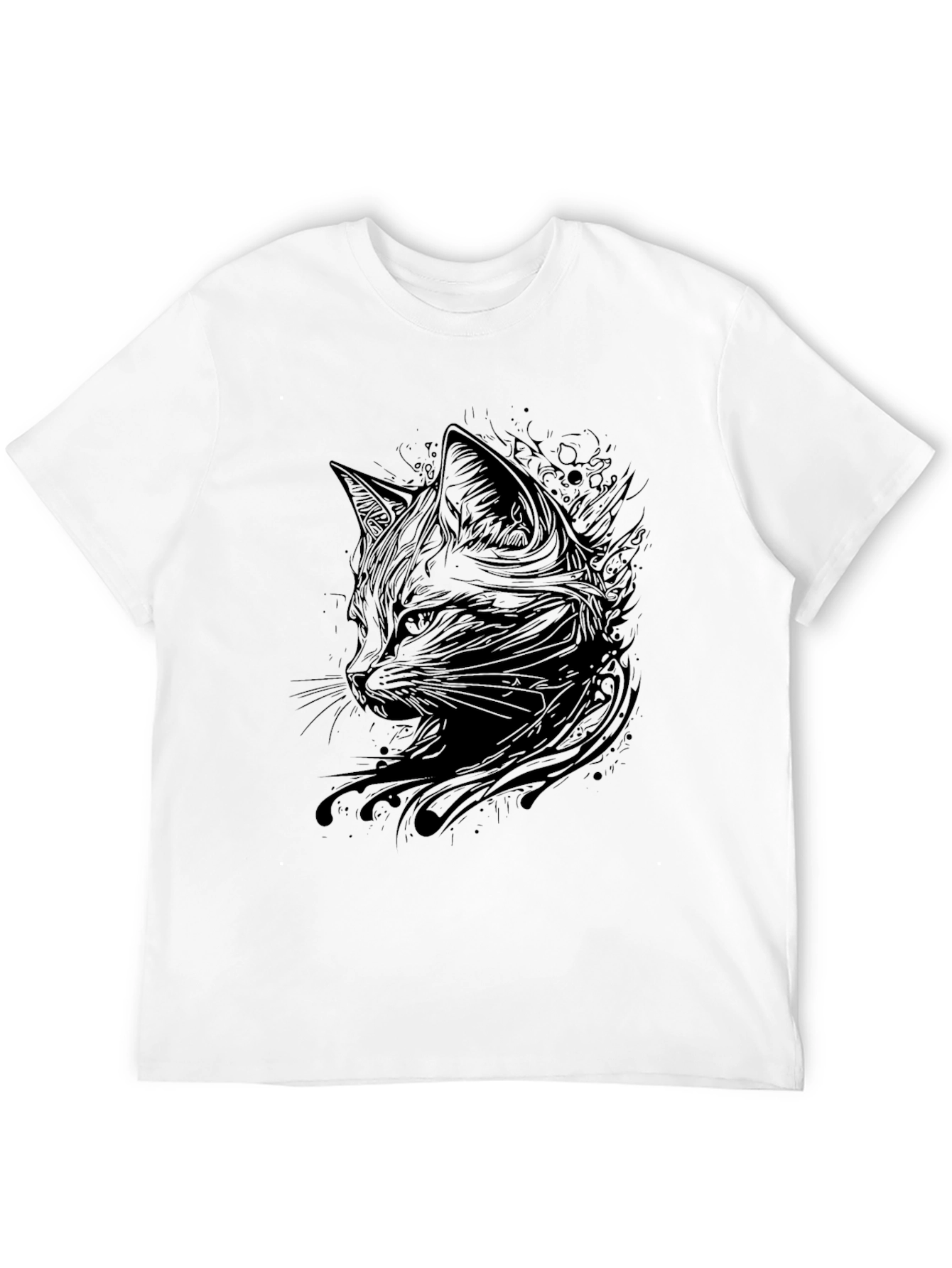 Black Men's Black Cat Graphic T-Shirt view 12