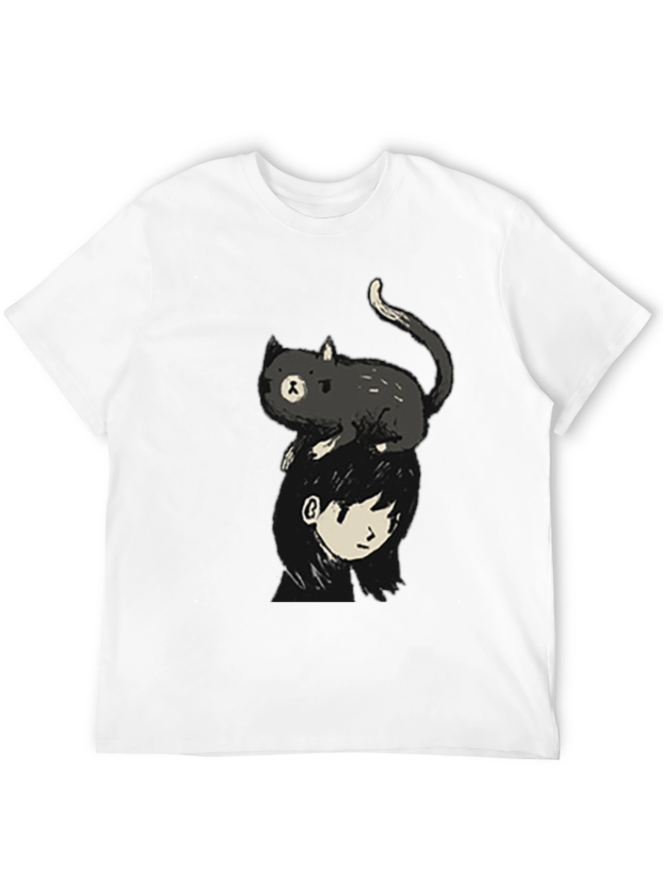 Black Cat on Head Graphic Tee - Black Crew Neck view 12