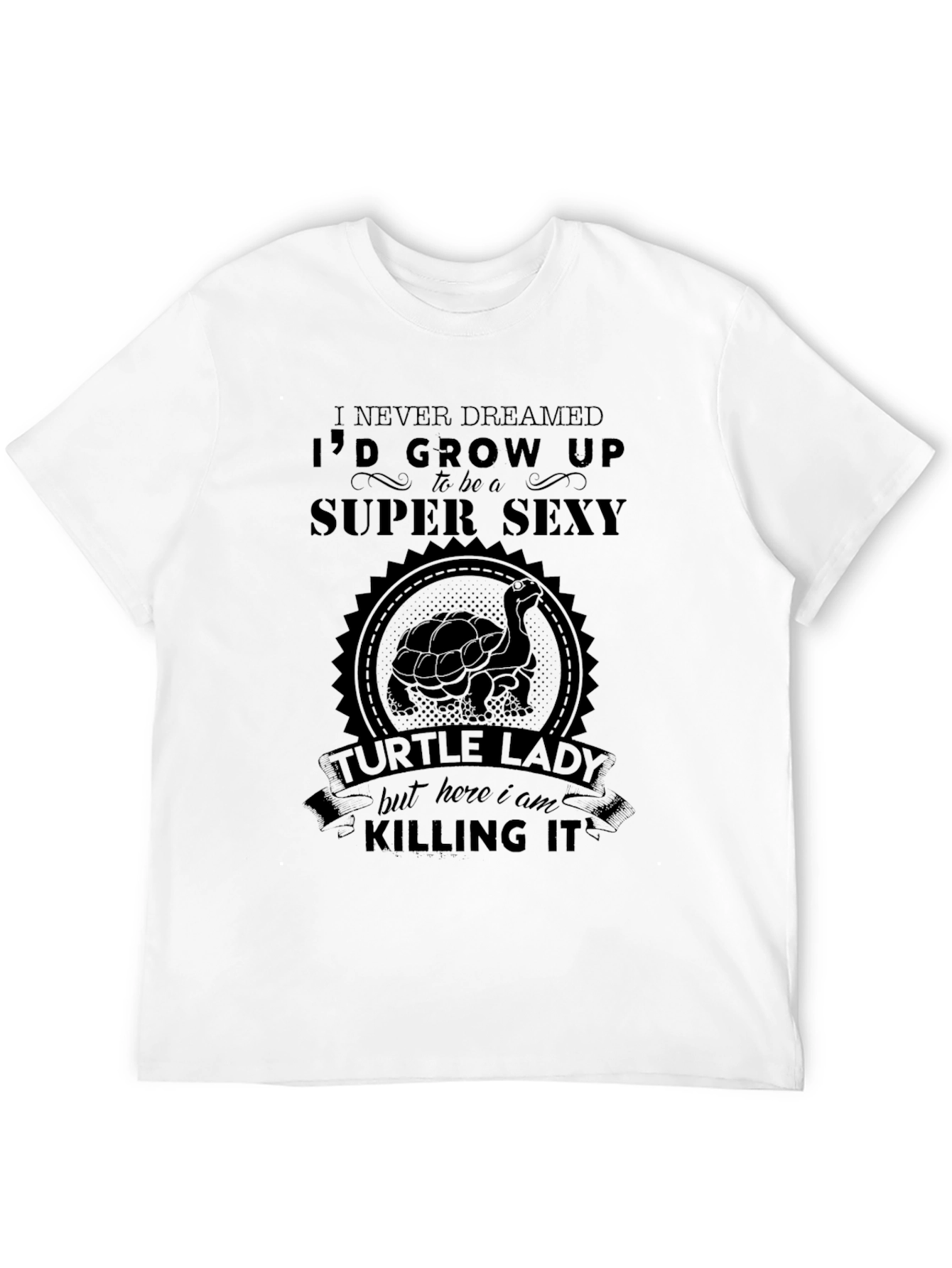 Black Super Sexy Turtle Lady Novelty T-Shirt view 12