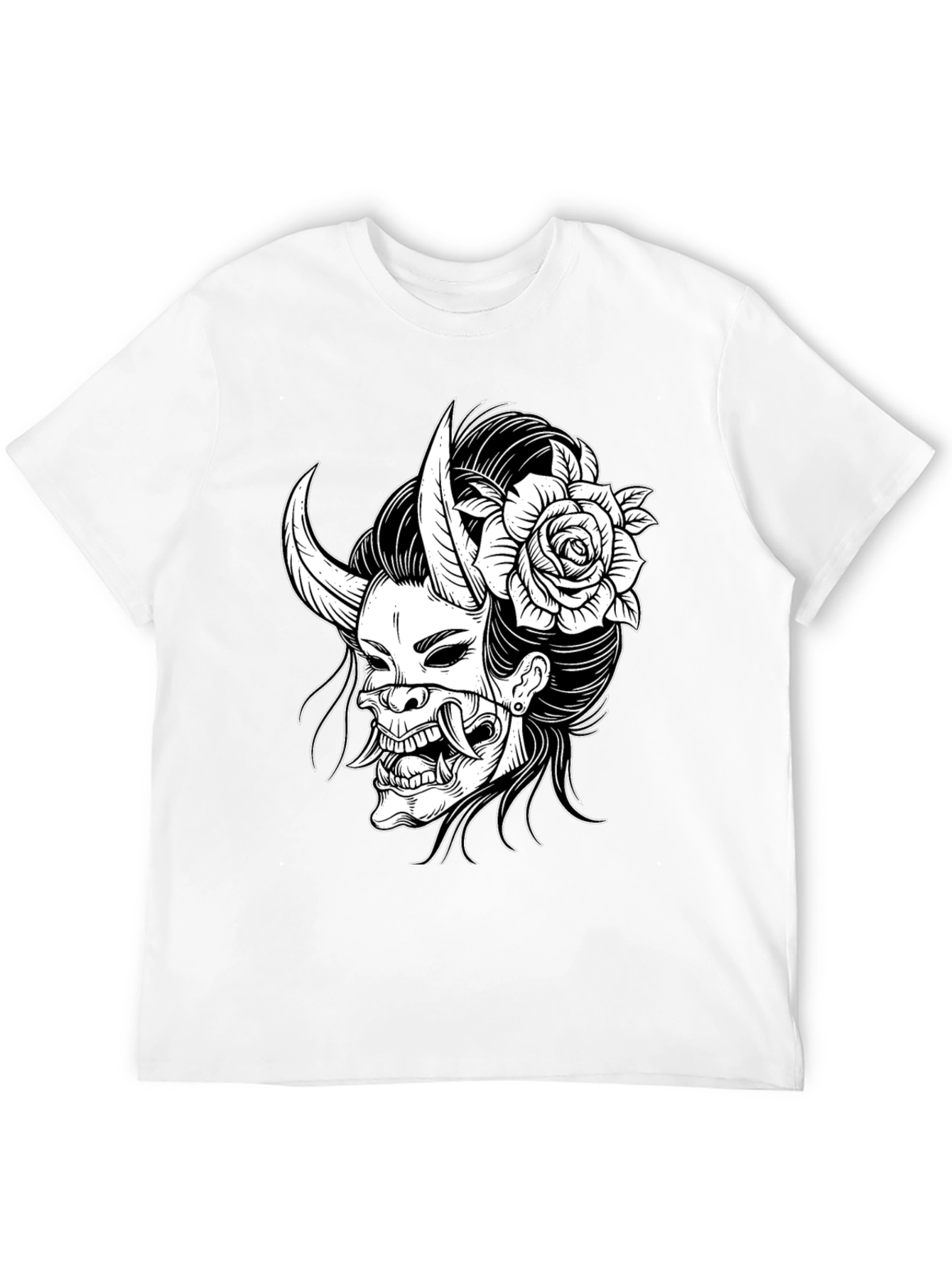 Black Black T-Shirt with Oni Mask & Rose Graphic view 12