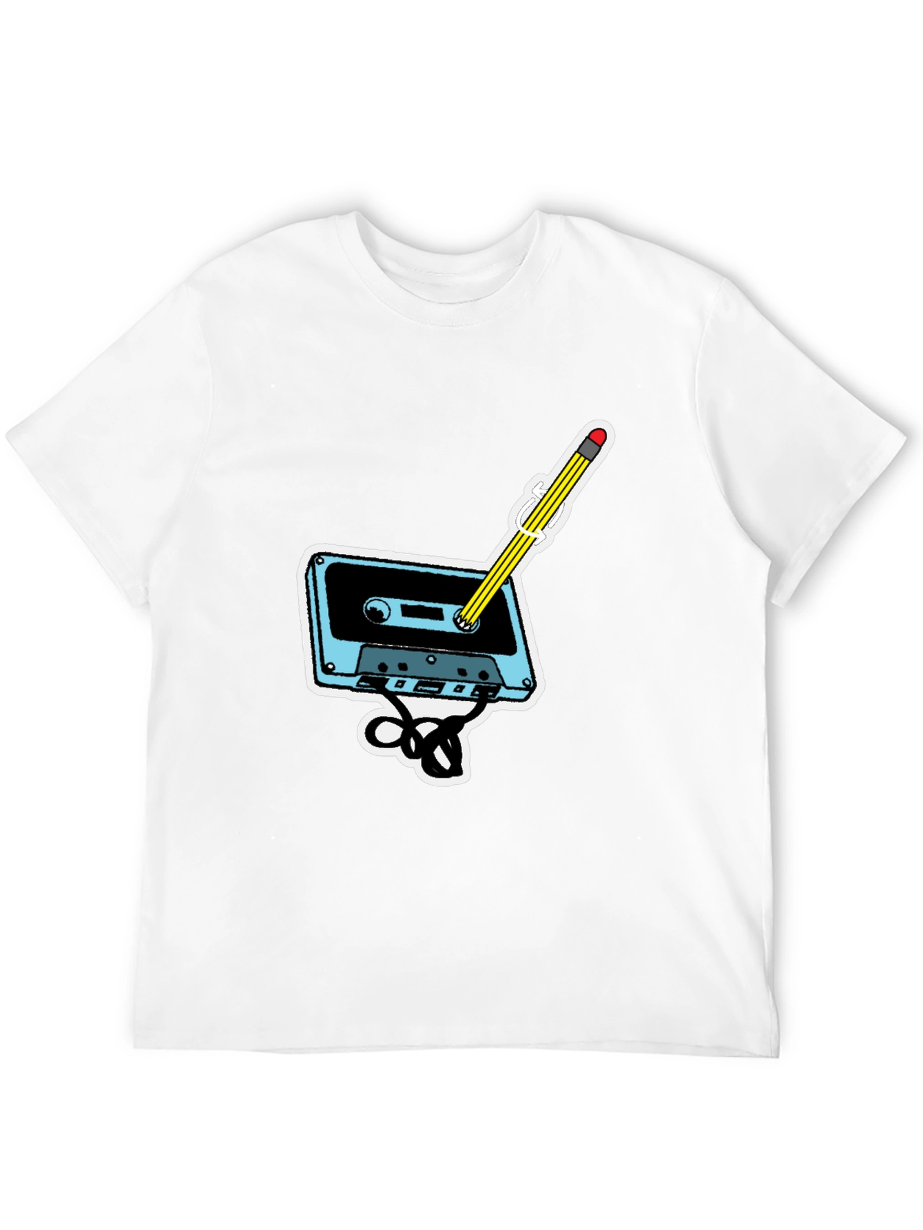 Black Retro Cassette & Pencil Graphic T-Shirt view 12
