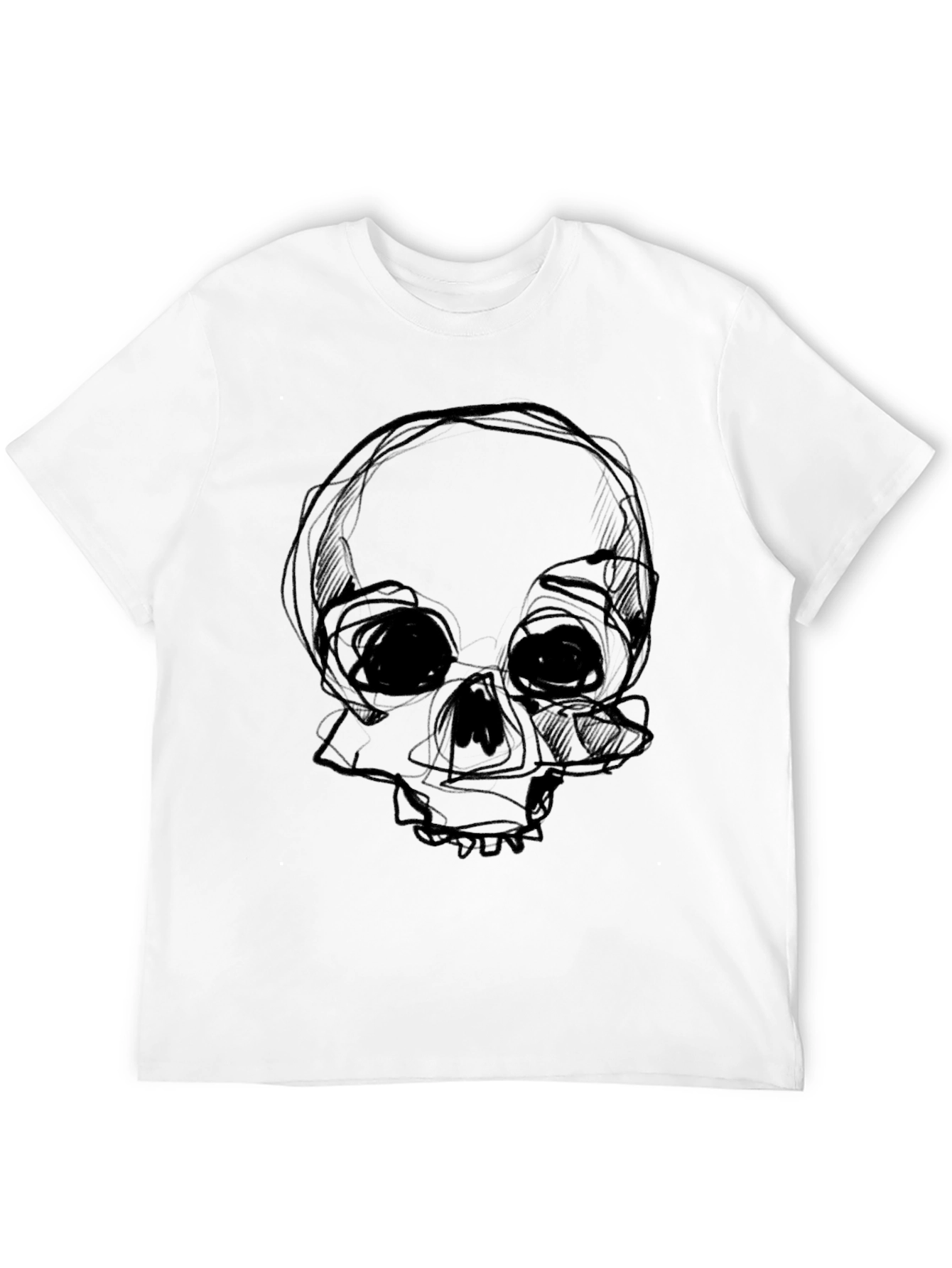 Black Skull Sketch Graphic Black T-Shirt view 12
