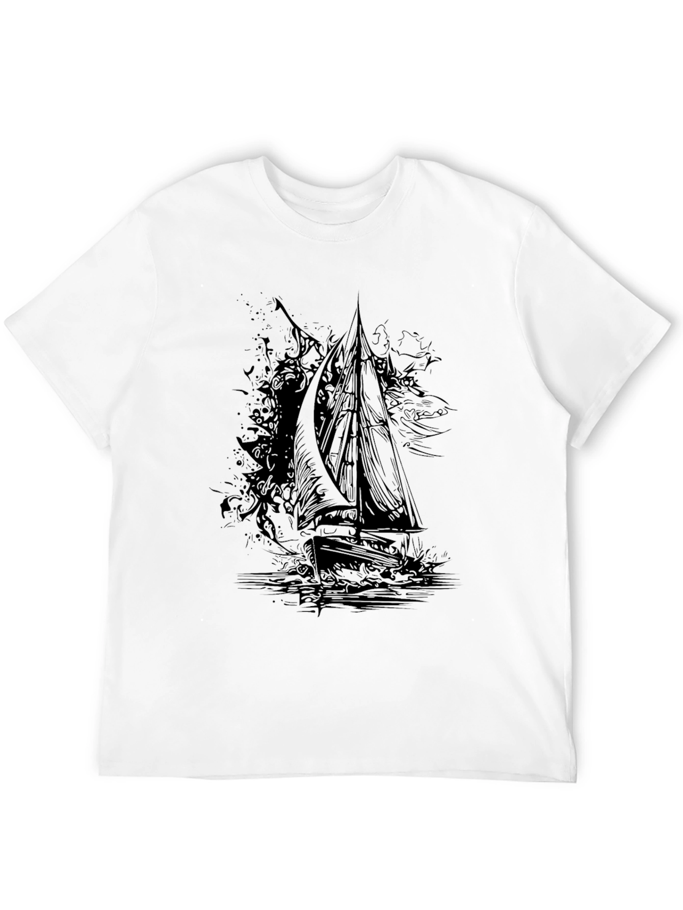 Black Black Graphic Tee: Sailing Ship Design view 12