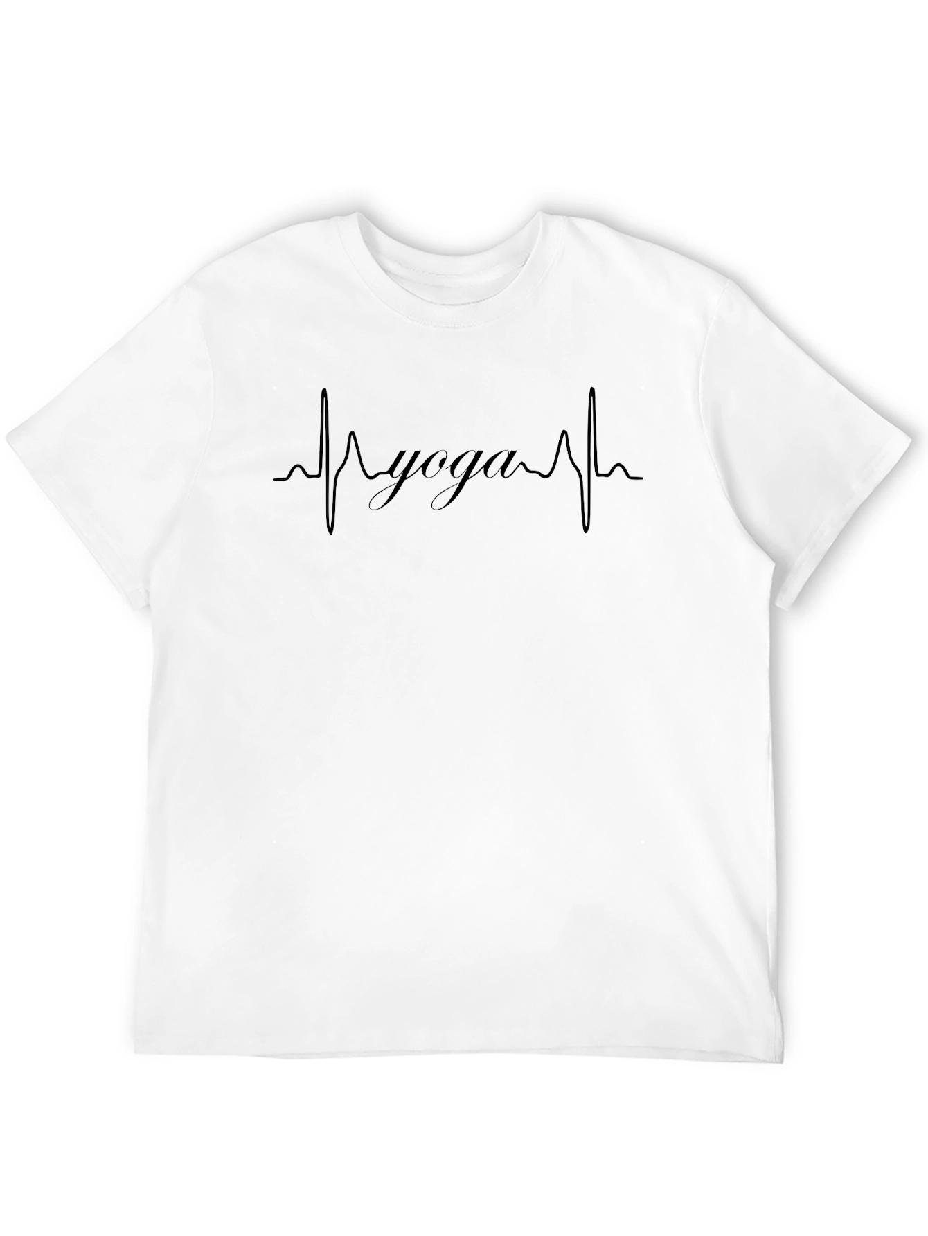 Black Yoga Heartbeat Graphic Tee - Relaxed Fit Cotton T-Shirt view 12