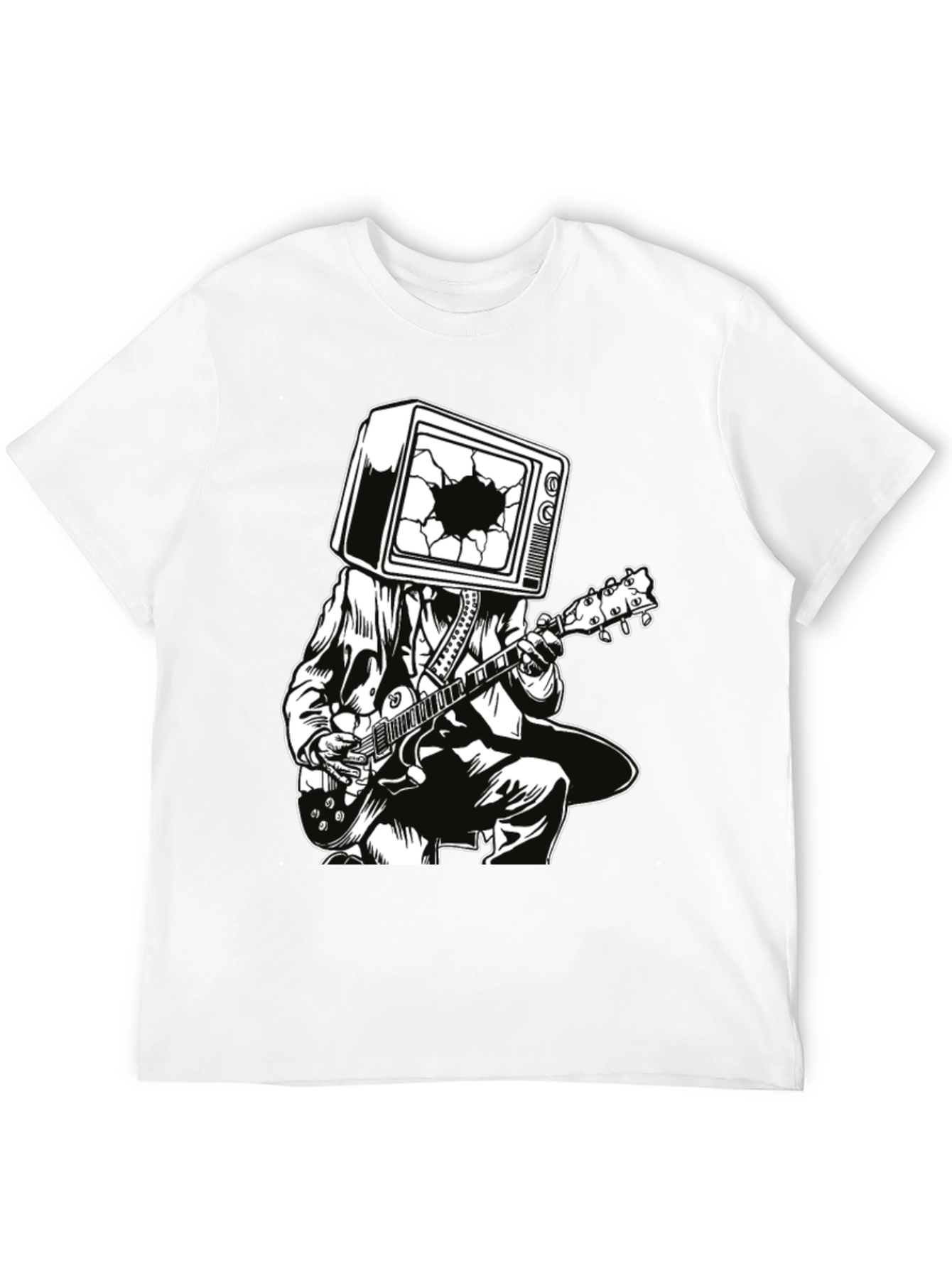 Black Guitar Man with TV Head Graphic T-Shirt view 12