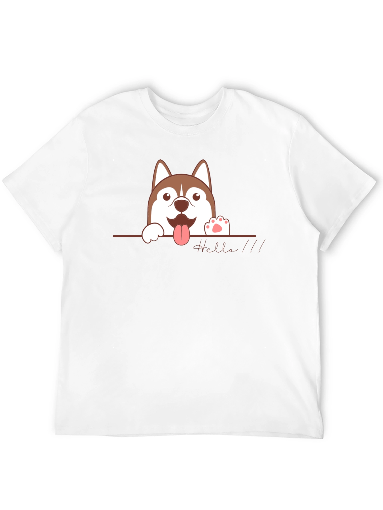 Black Cute Husky "Hello" Black T-Shirt view 12