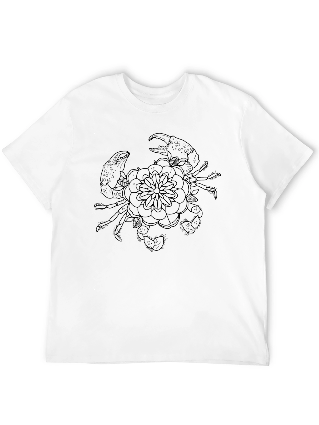 Black Crab & Flower Graphic Tee - Mens Casual Black T-Shirt view 12