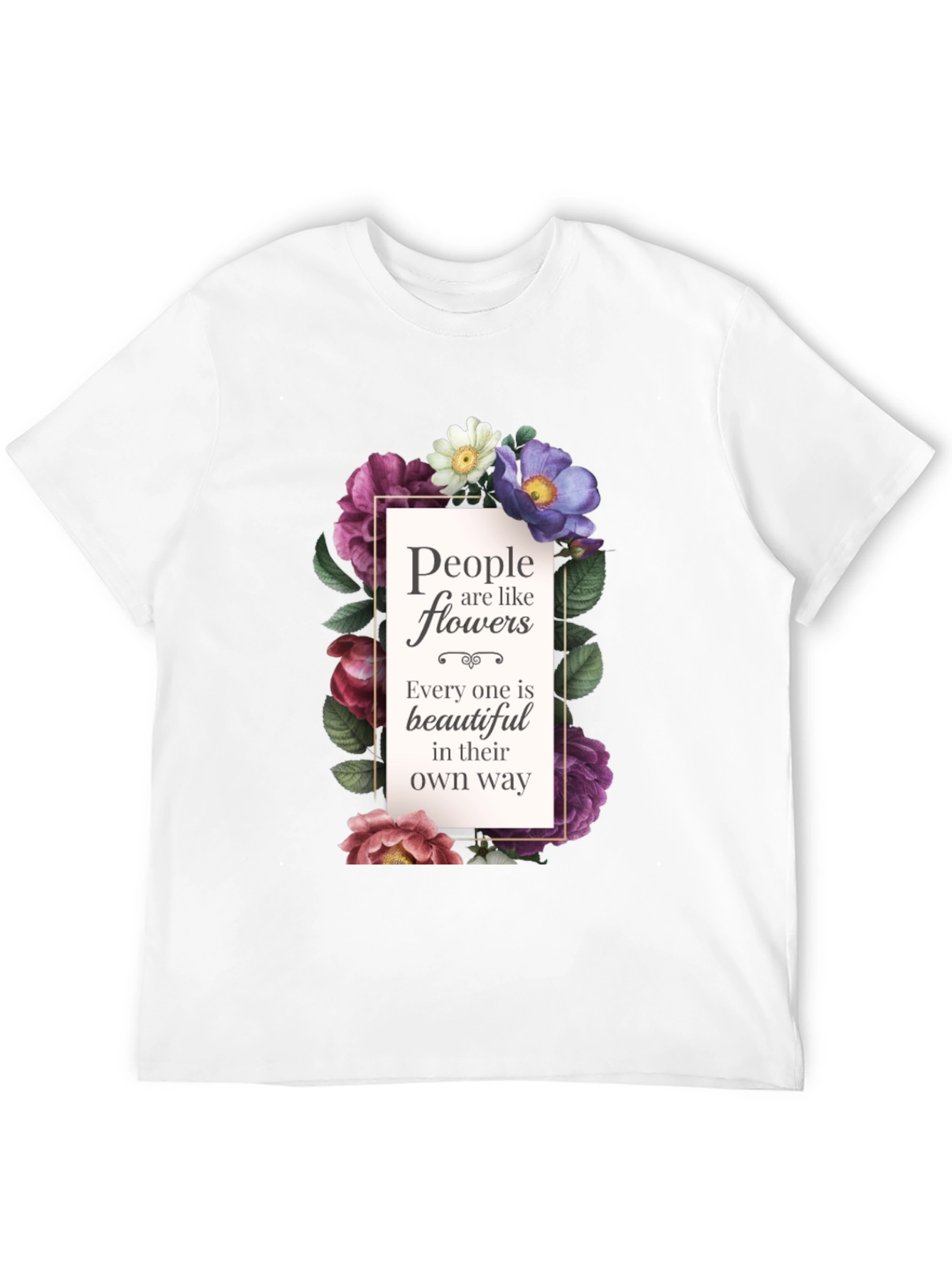 Black Floral Inspirational T-Shirt: People are like Flowers view 12
