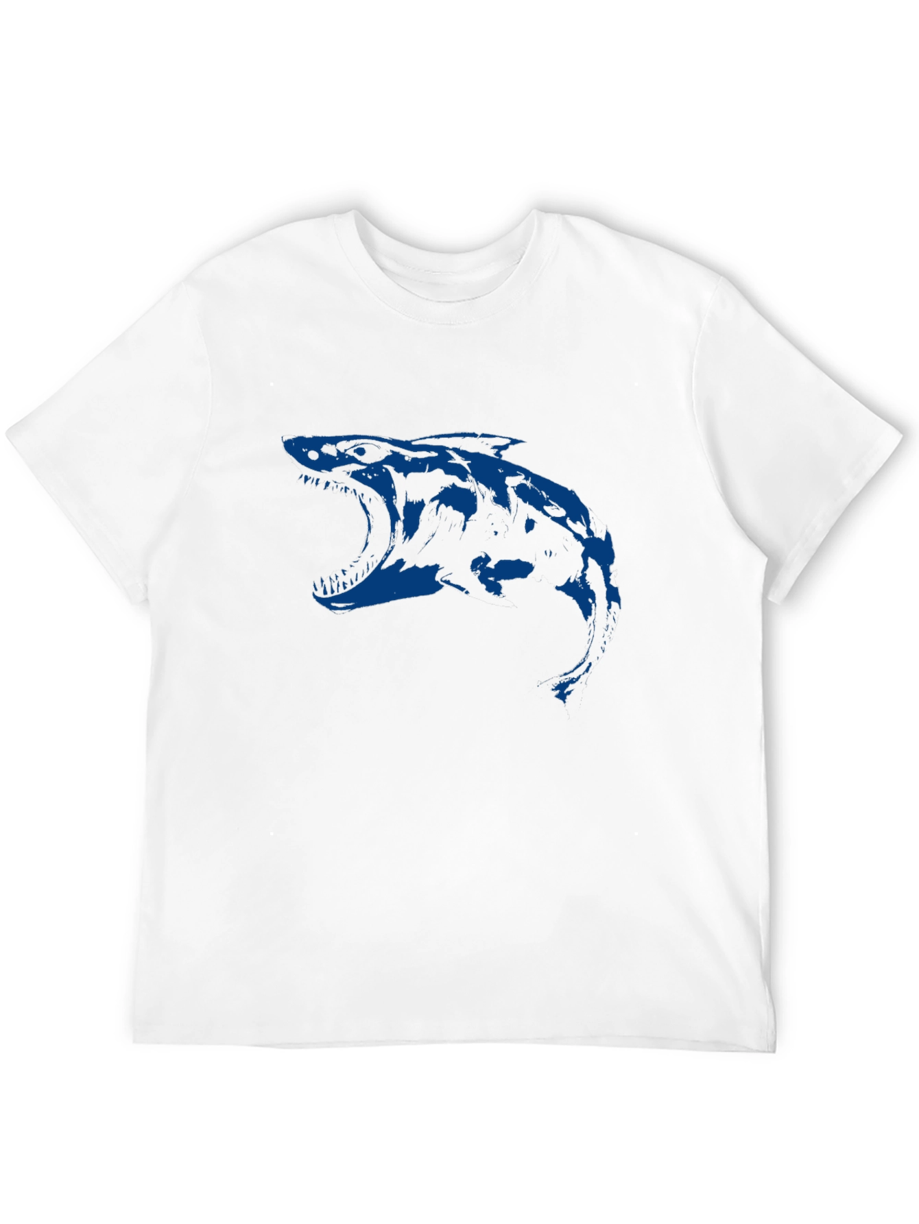 Black Men's Black T-Shirt with Blue Shark Graphic view 12
