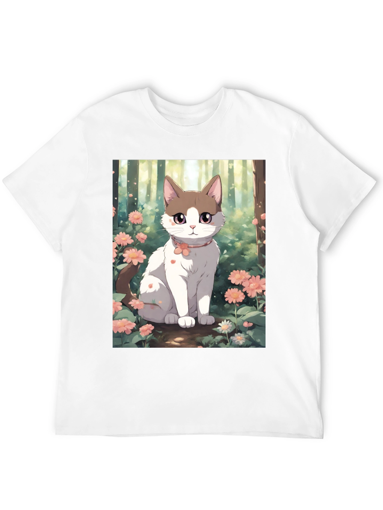 Black Anime Cat Floral T-Shirt view 12