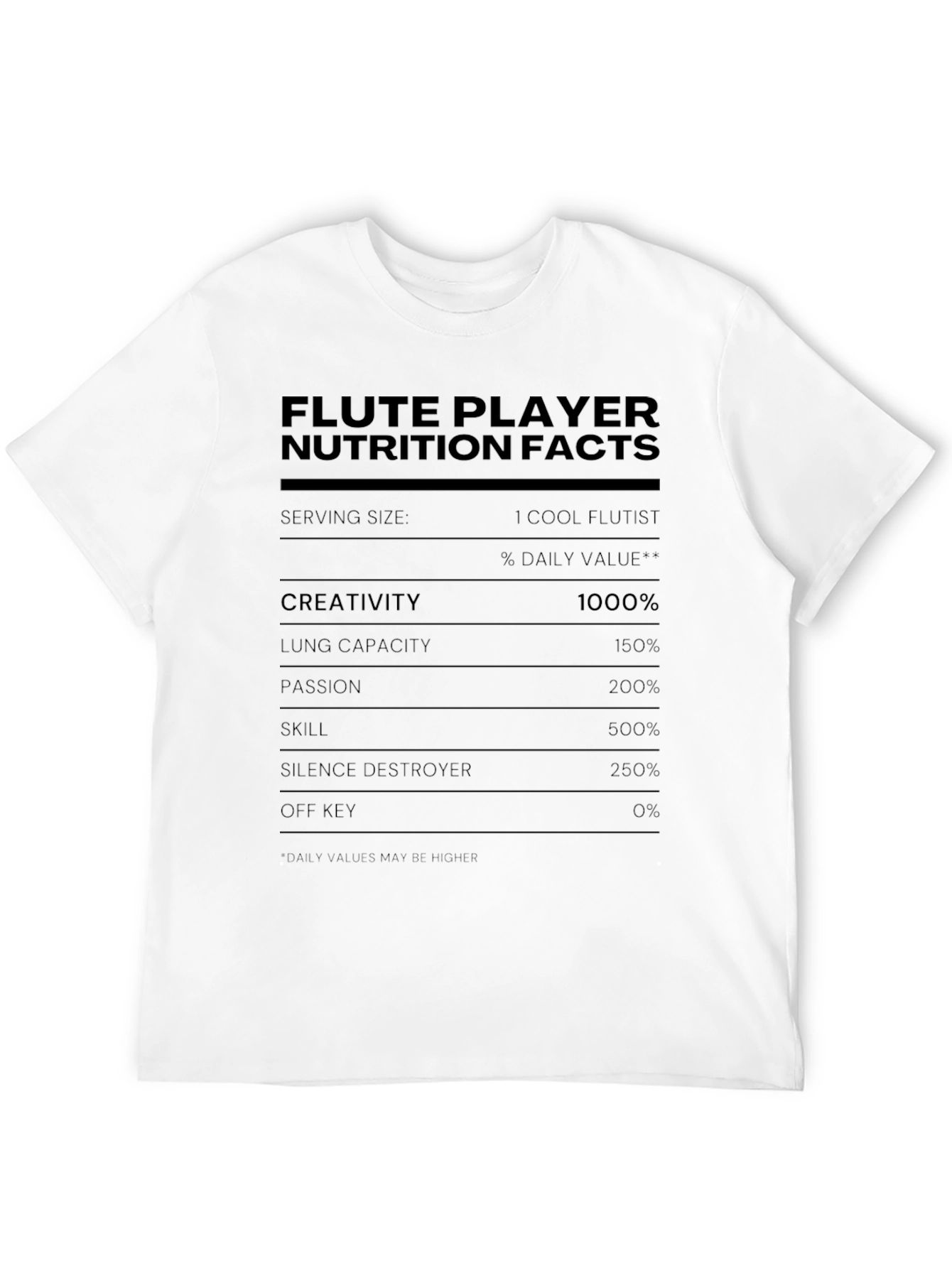 Black Flute Player Nutrition Facts Novelty T-Shirt view 12