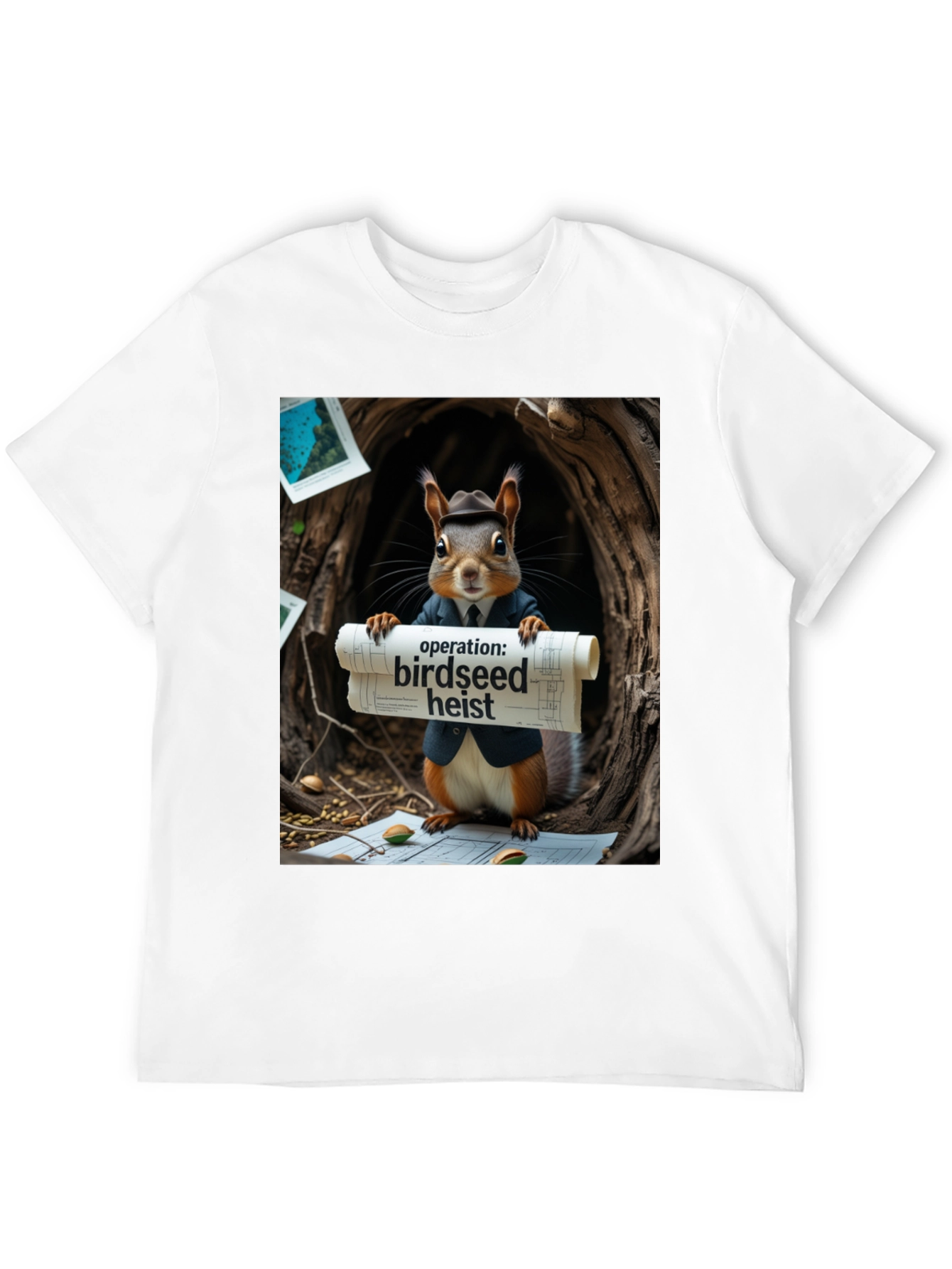 Black Birdseed Heist Squirrel T-Shirt view 12