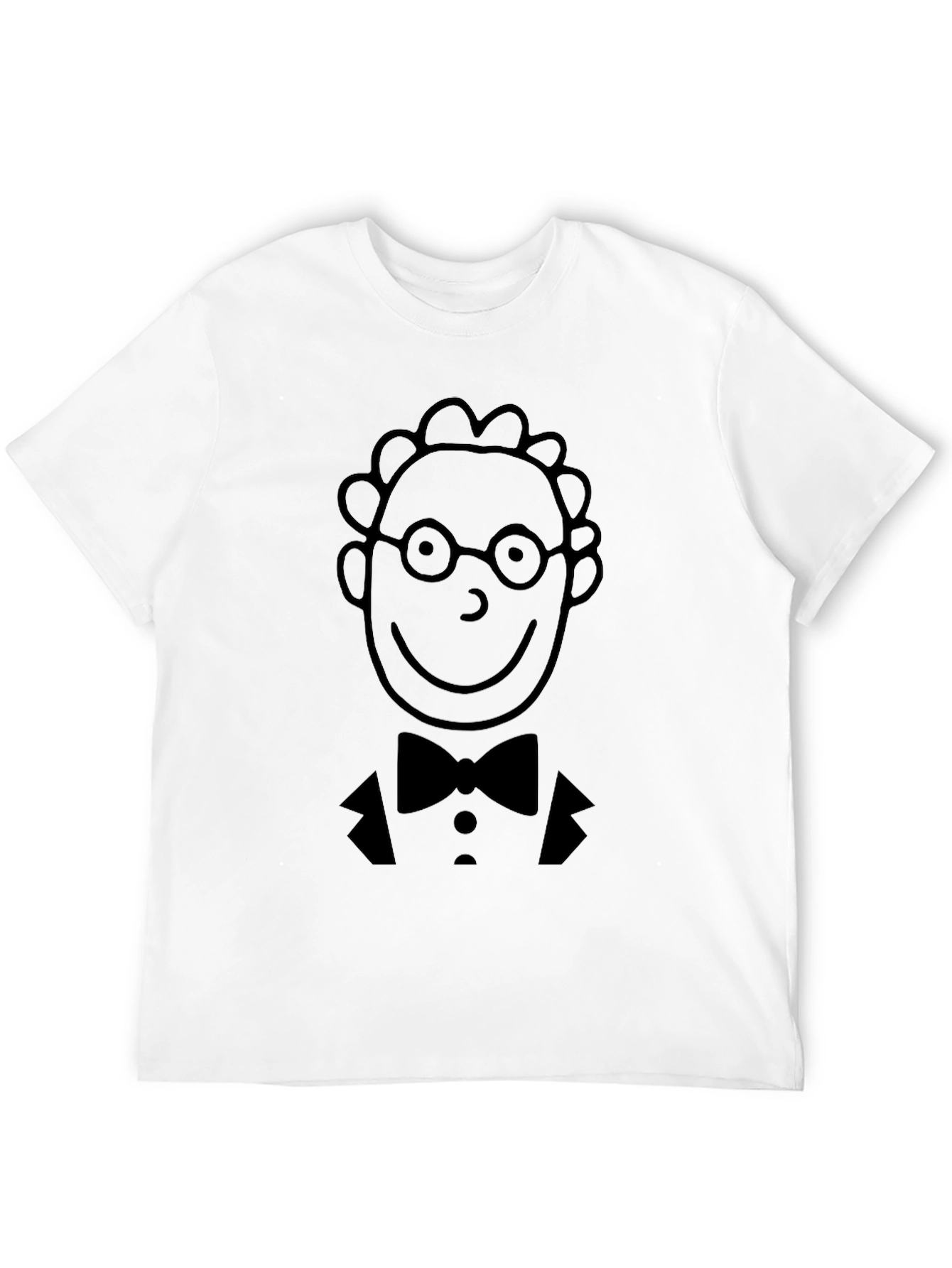 Black Funny Cartoon Face Bowtie Graphic Black T-Shirt view 12