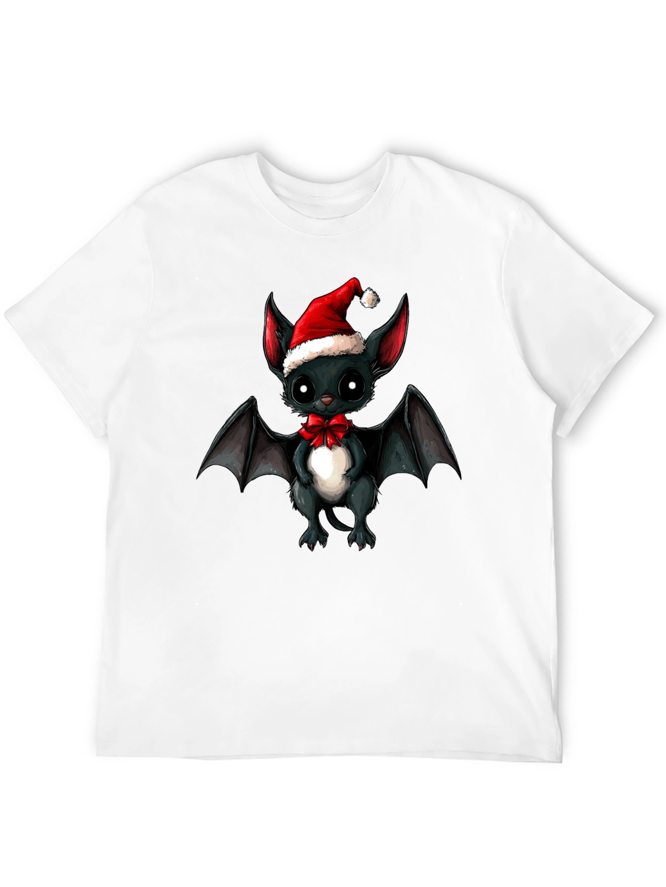Black Cute Bat in Santa Hat Graphic Tee view 12