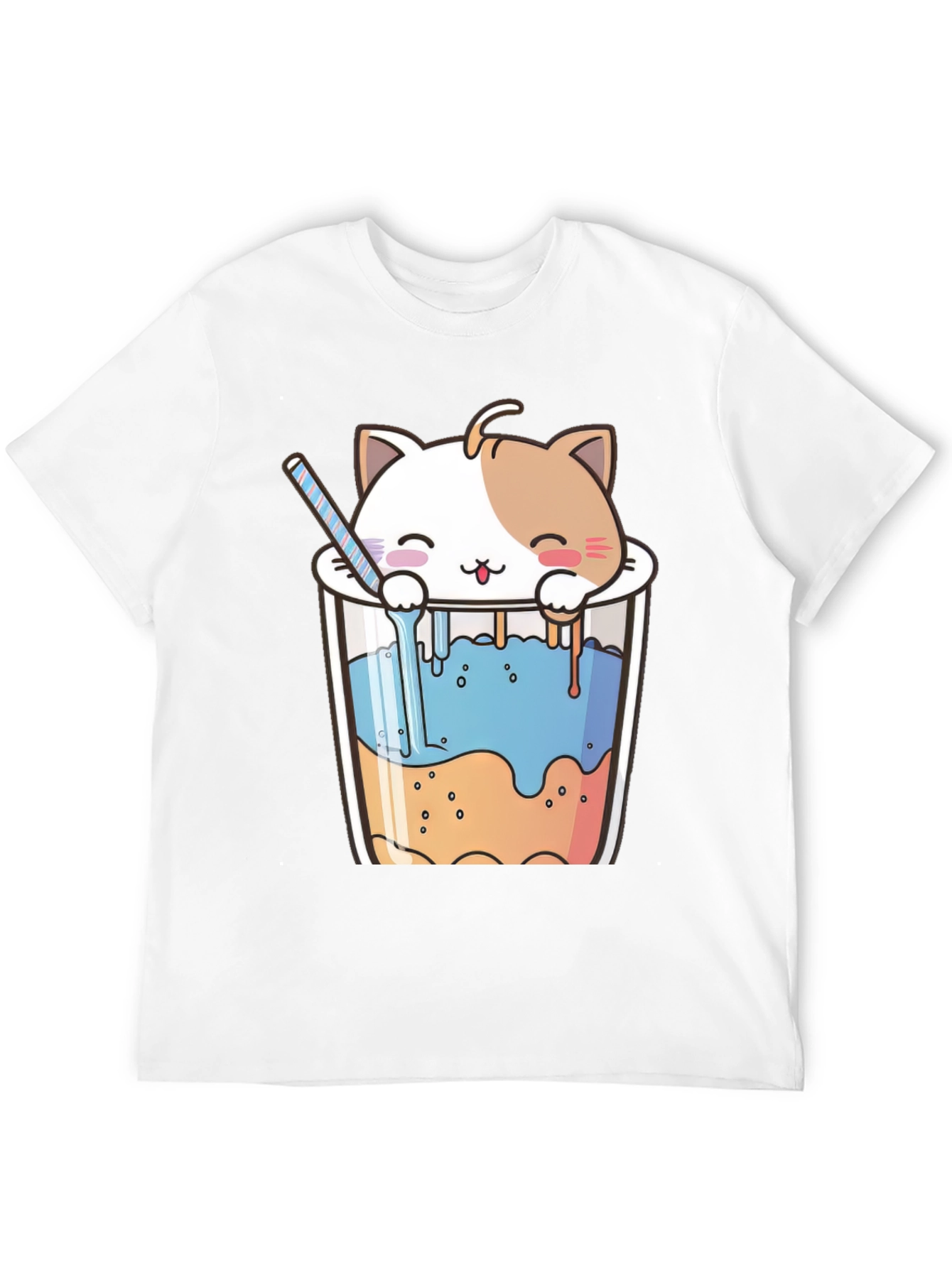 Black Cute Cat Bubble Tea Black T-Shirt view 12