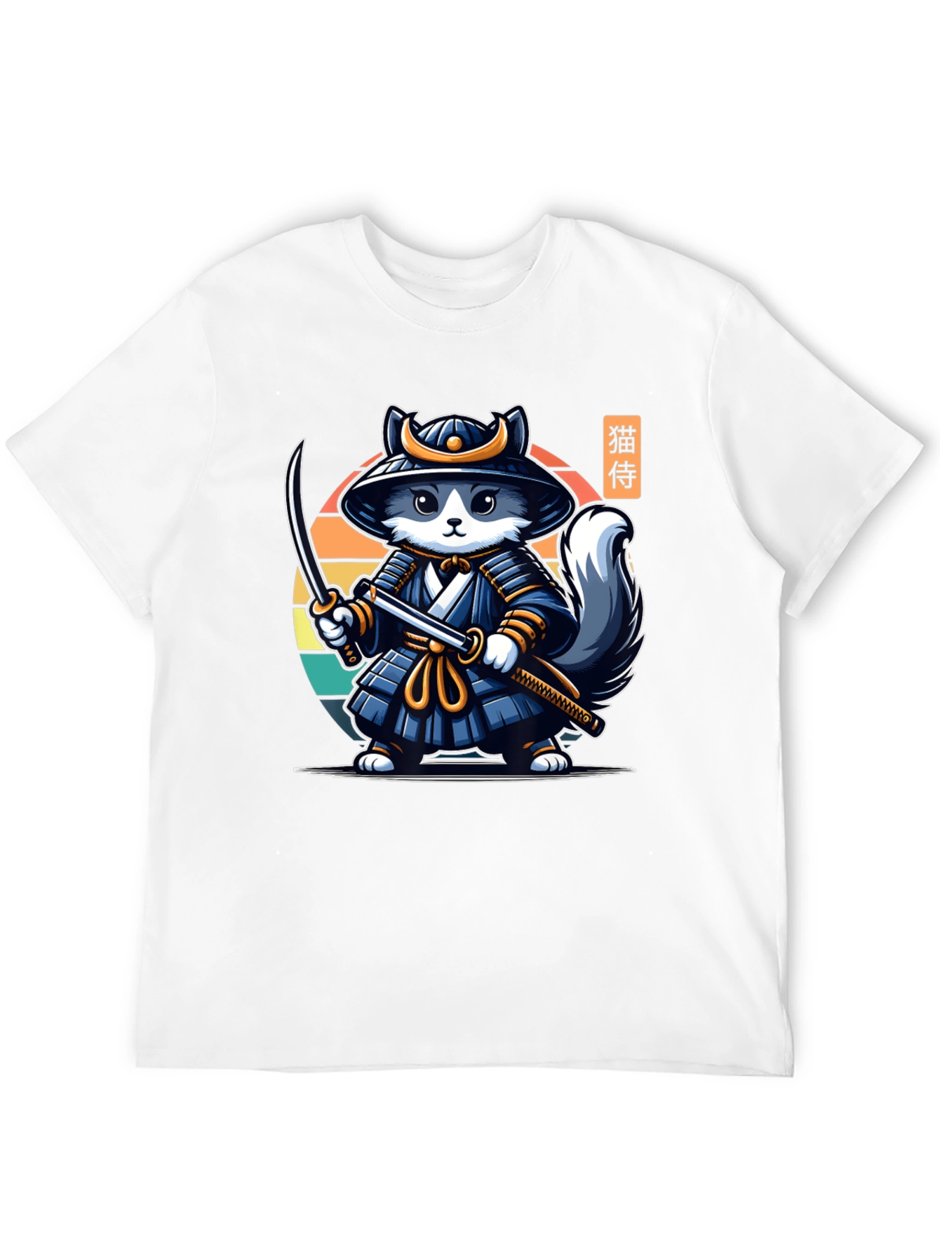 Black Samurai Cat T-Shirt - Black Crew Neck view 12