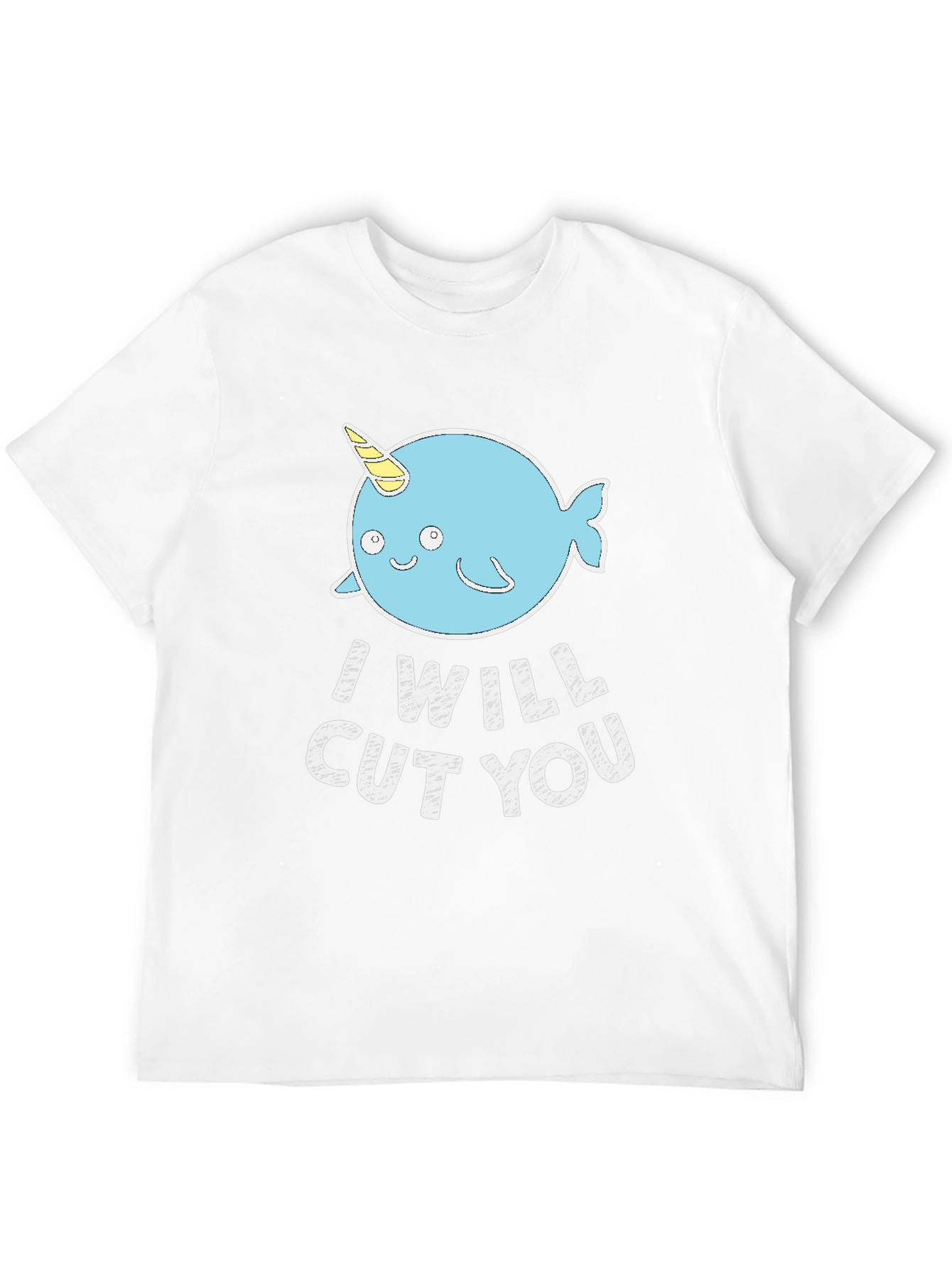 Black Funny Narwhal 'I Will Cut You' Black T-Shirt view 12