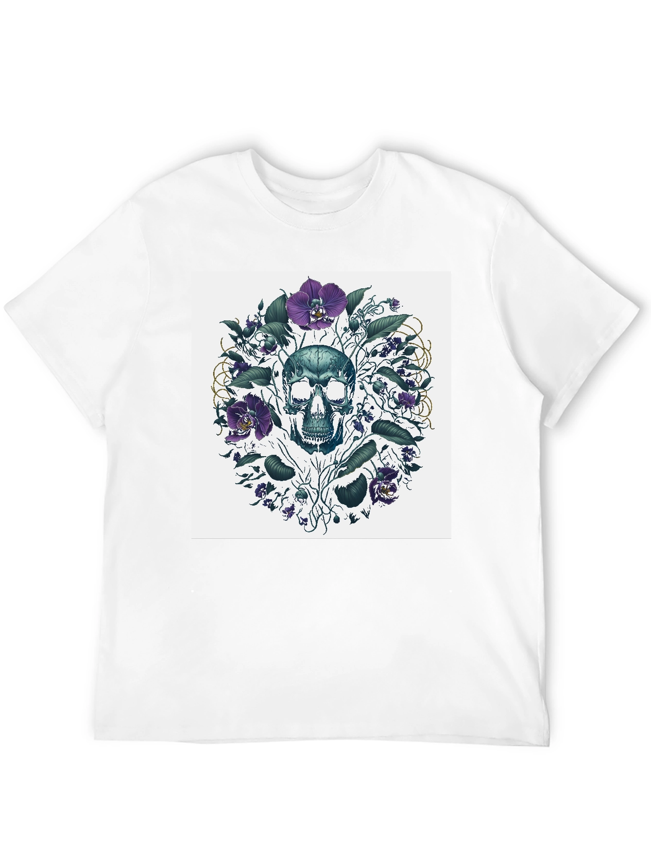 Black Skull Floral T-Shirt - Artistic Death Graphic Tee view 12