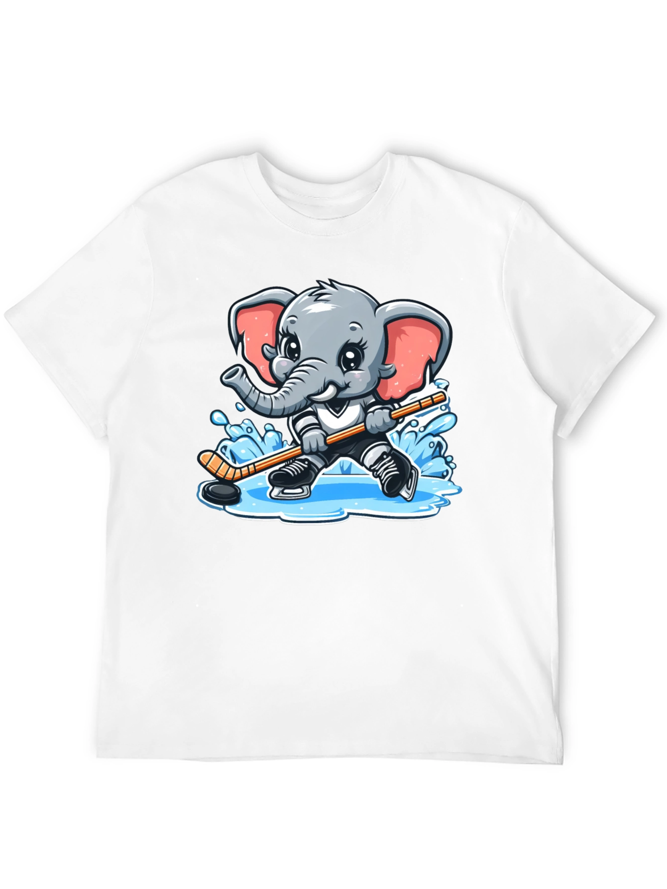 Black Cartoon Elephant Hockey Player Graphic Tee view 12