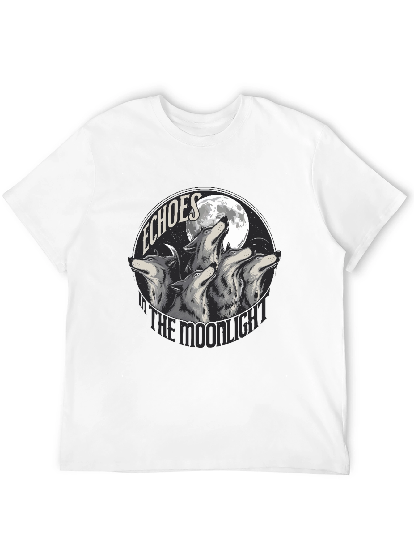 Black Echoes in the Moonlight Wolves Graphic T-Shirt view 12