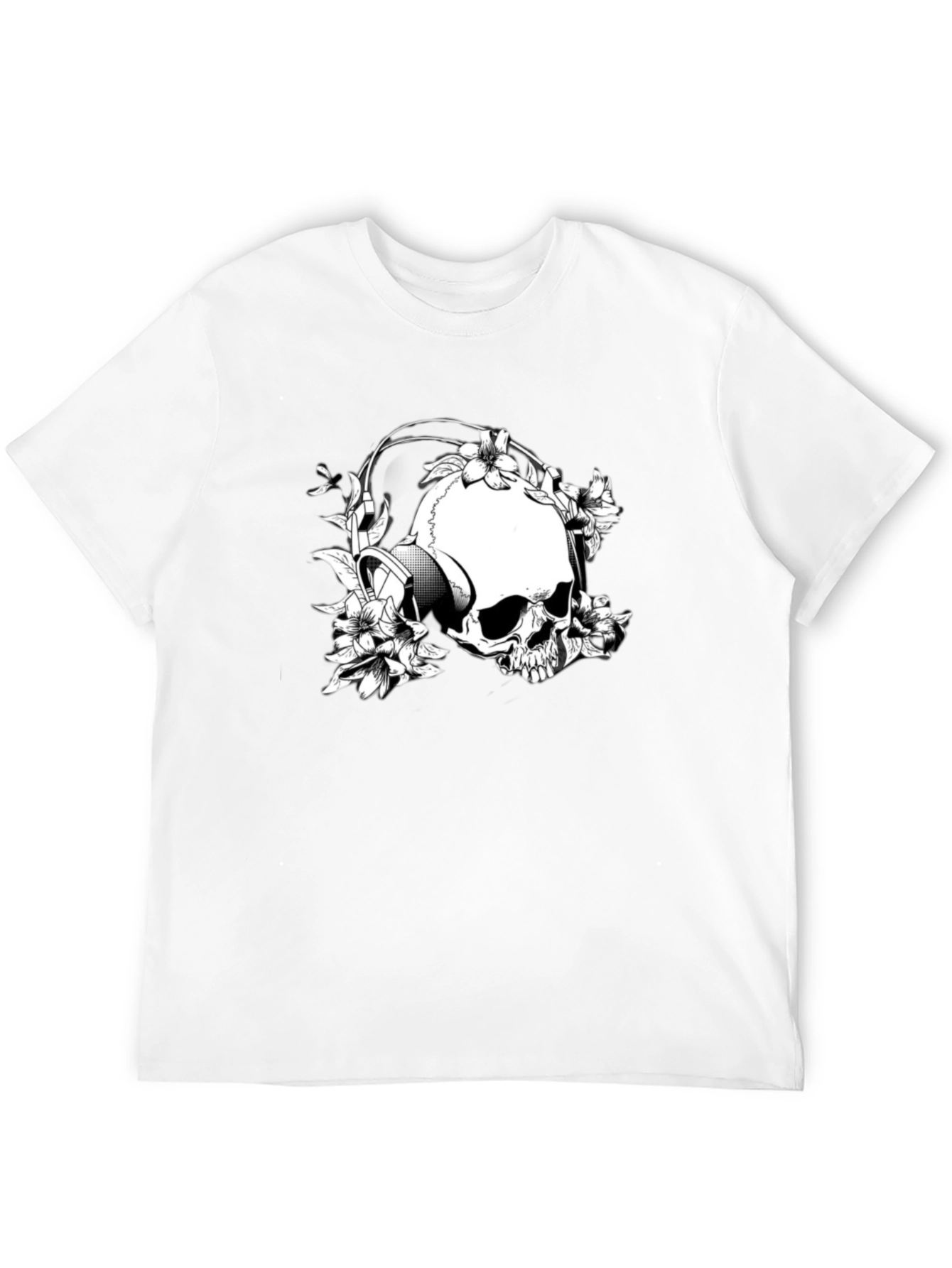 Black Skull & Flowers Graphic T-Shirt - Black view 12