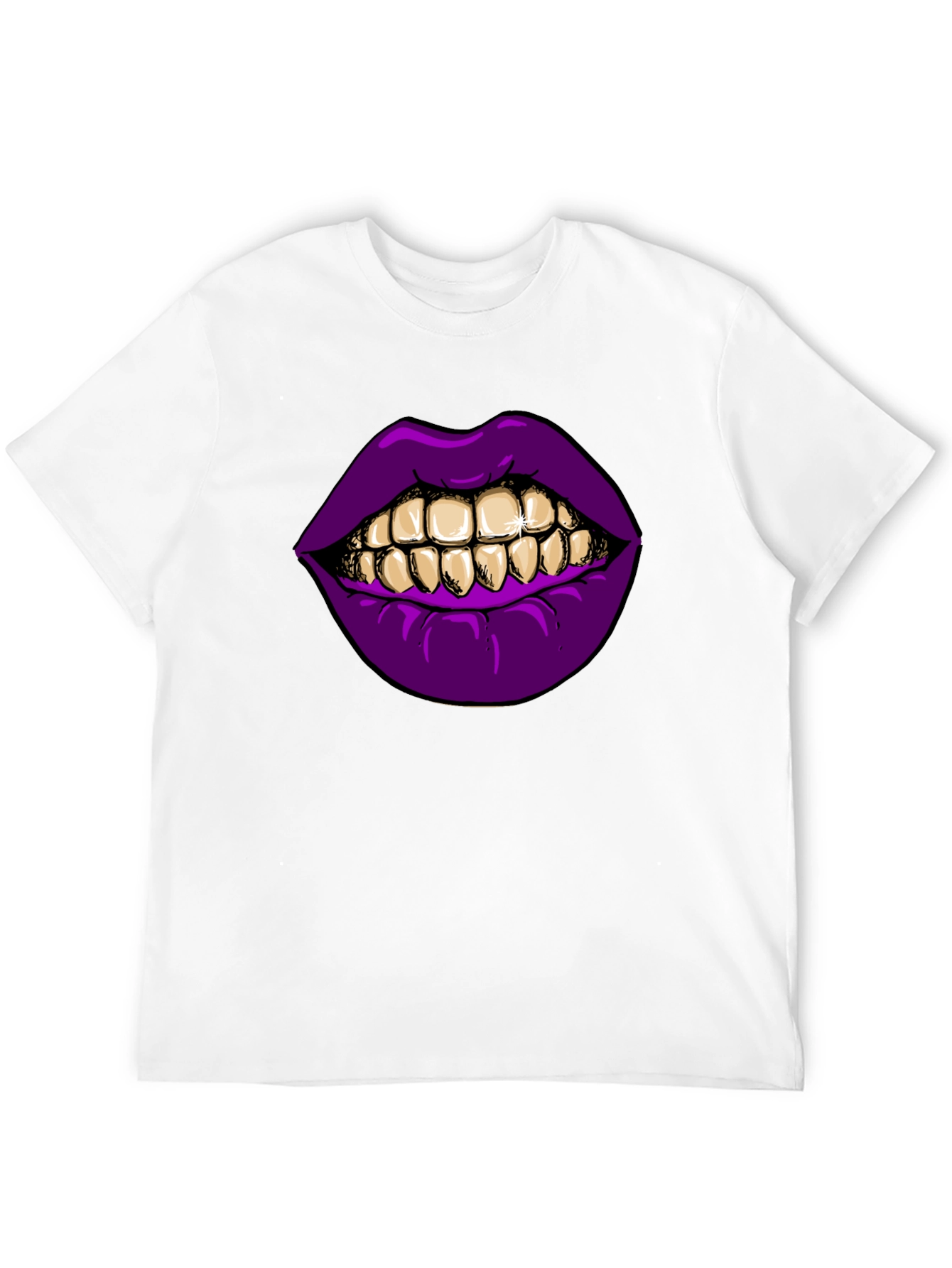 Black Purple Lips Gold Teeth Graphic Black T-Shirt view 12