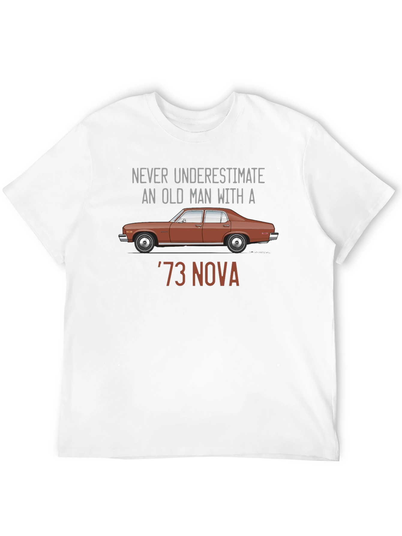 Black Never Underestimate Old Man With '73 Nova T-Shirt view 12