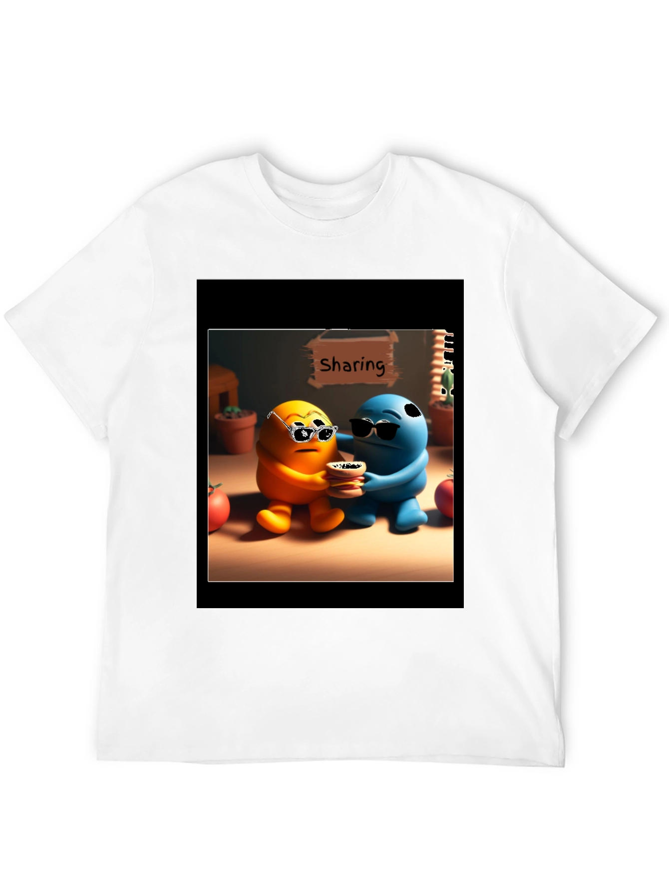 Black Sharing Cartoon Character Graphic Tee - Black view 12