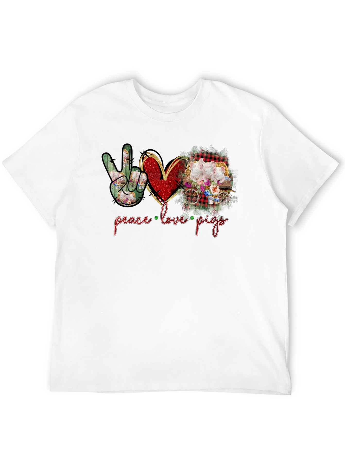 Black Peace Love Pigs Graphic T-Shirt view 12