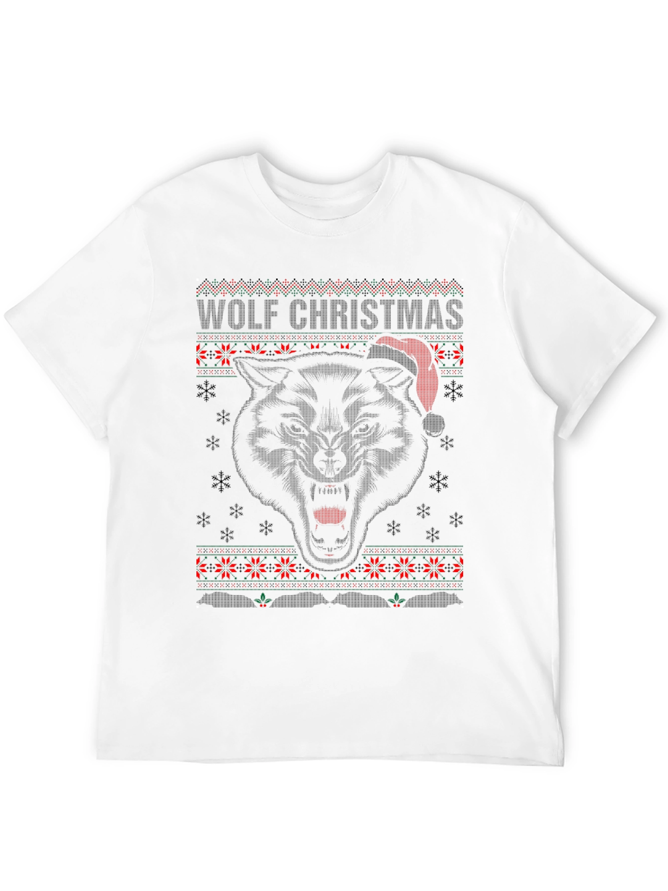 Black Wolf Christmas Ugly Sweater Style Graphic Tee view 12