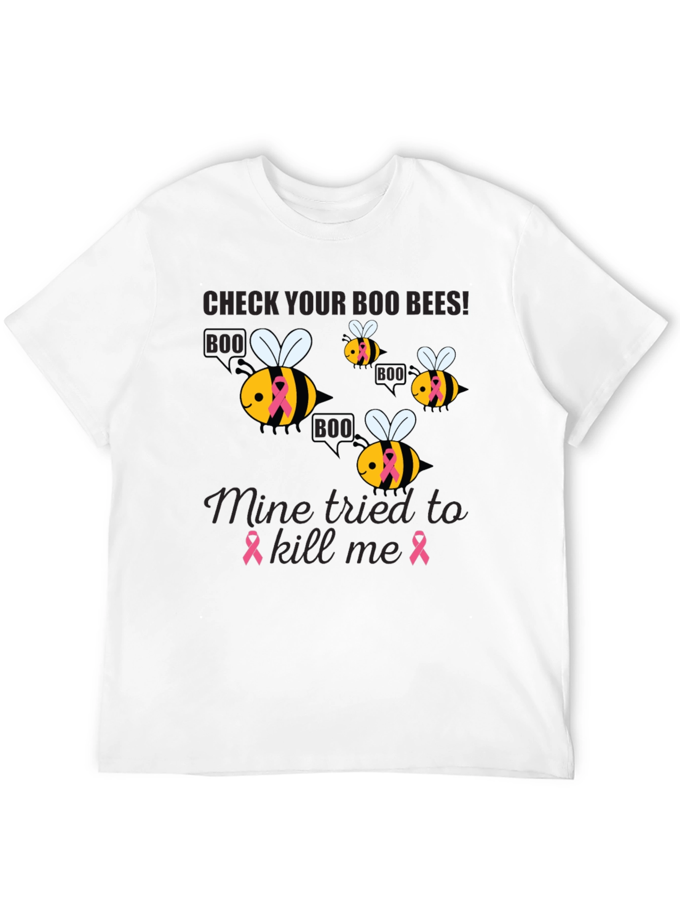 Black Check Your Boo Bees Breast Cancer Awareness T-Shirt view 12