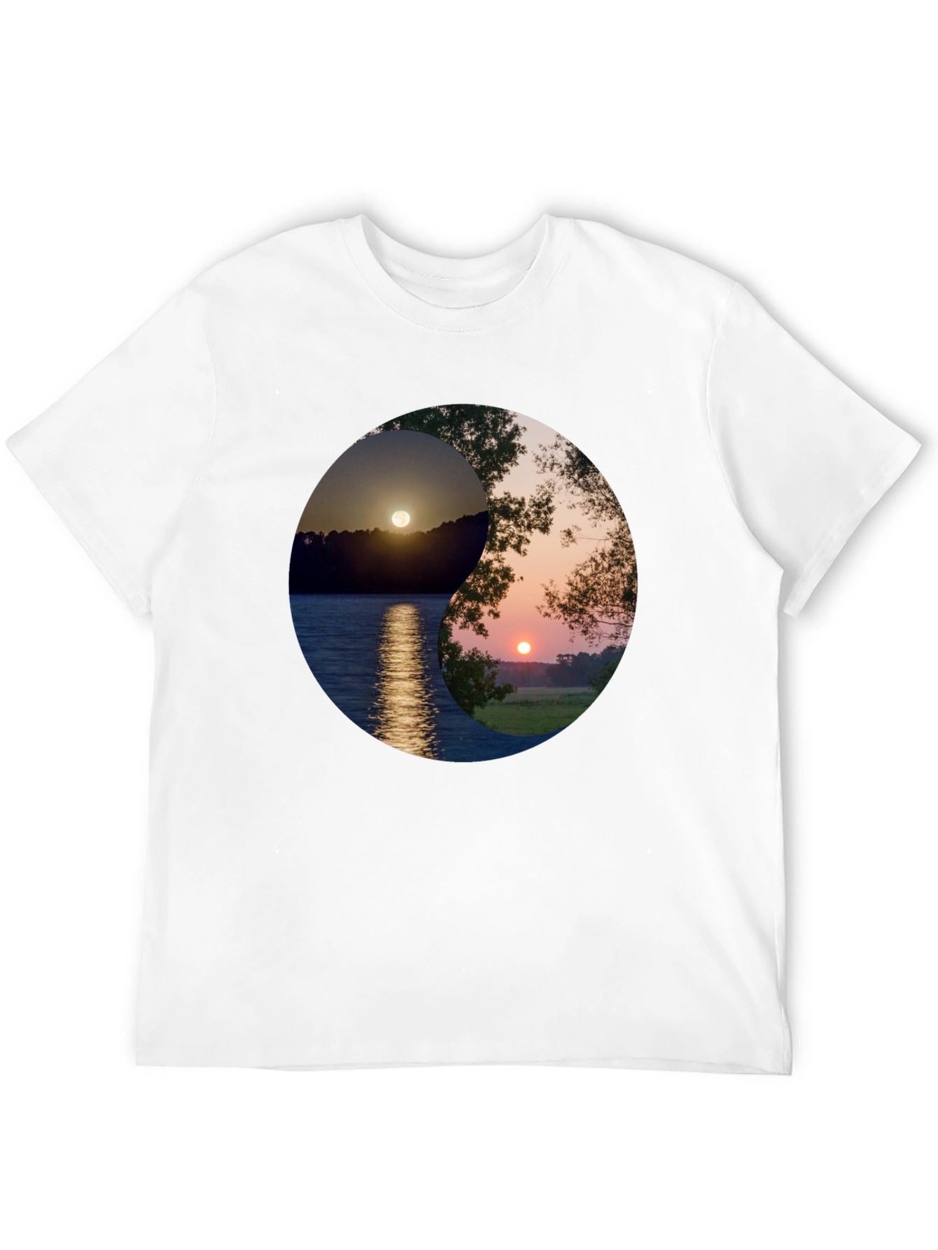 Black Yin Yang Sunset Graphic T-Shirt view 12