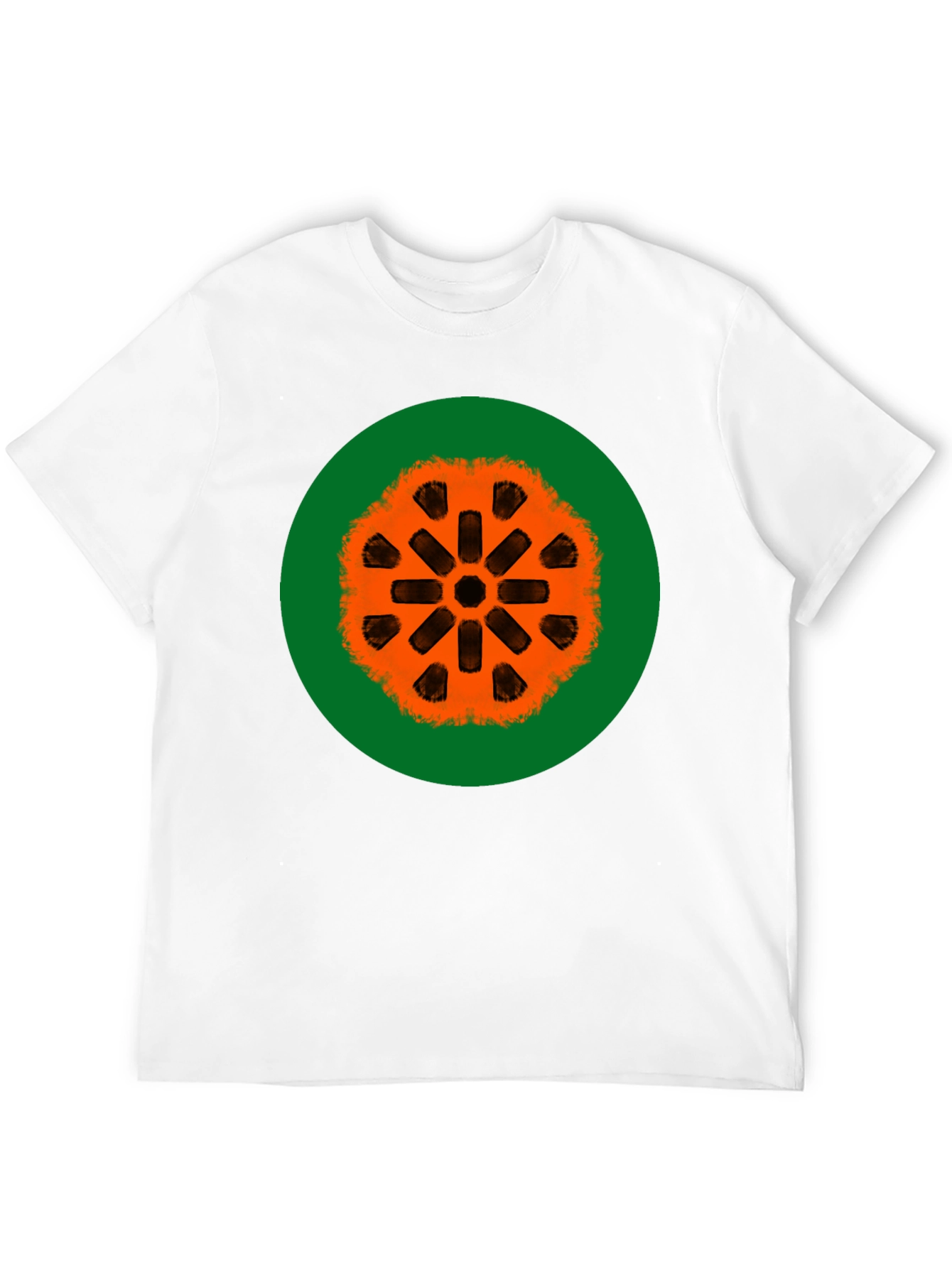 Black Graphic Tee: Orange Mandala on Green view 12