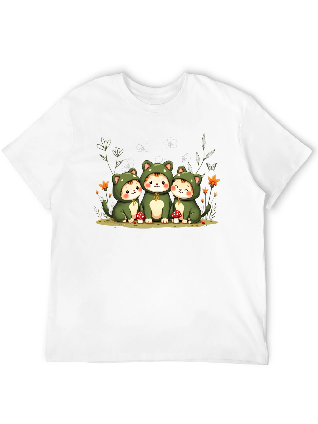 Black Cute Cats in Frog Costumes Black T-Shirt view 12