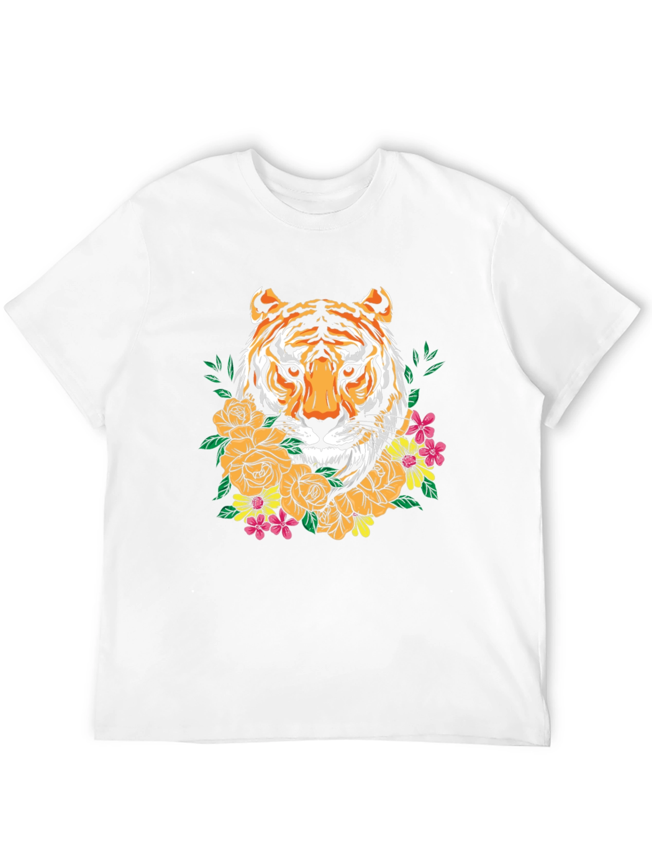 Black Tiger Floral Graphic Print Crew Neck T-Shirt view 12