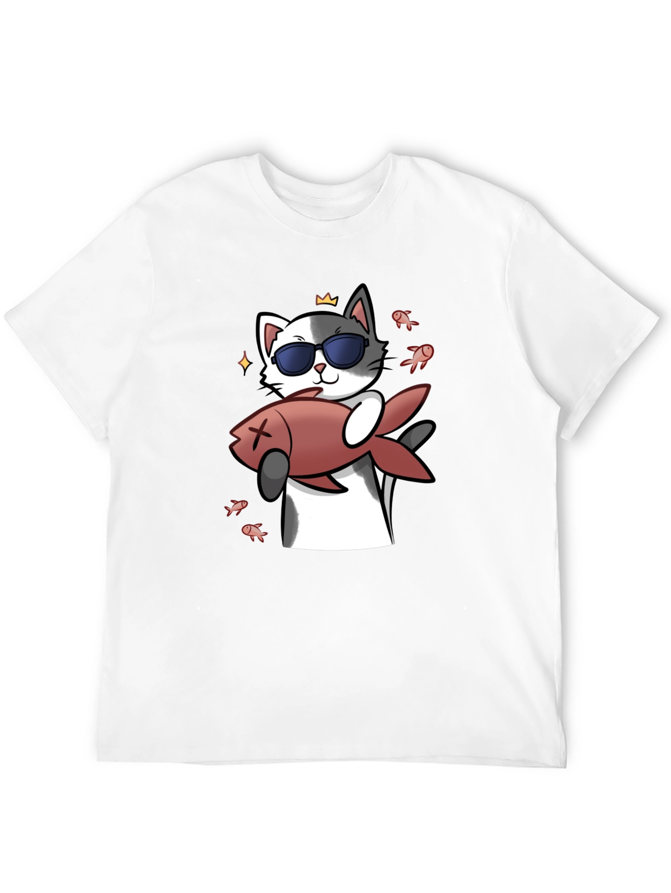 Black Cool Cat With Fish Graphic Tee - Black view 12