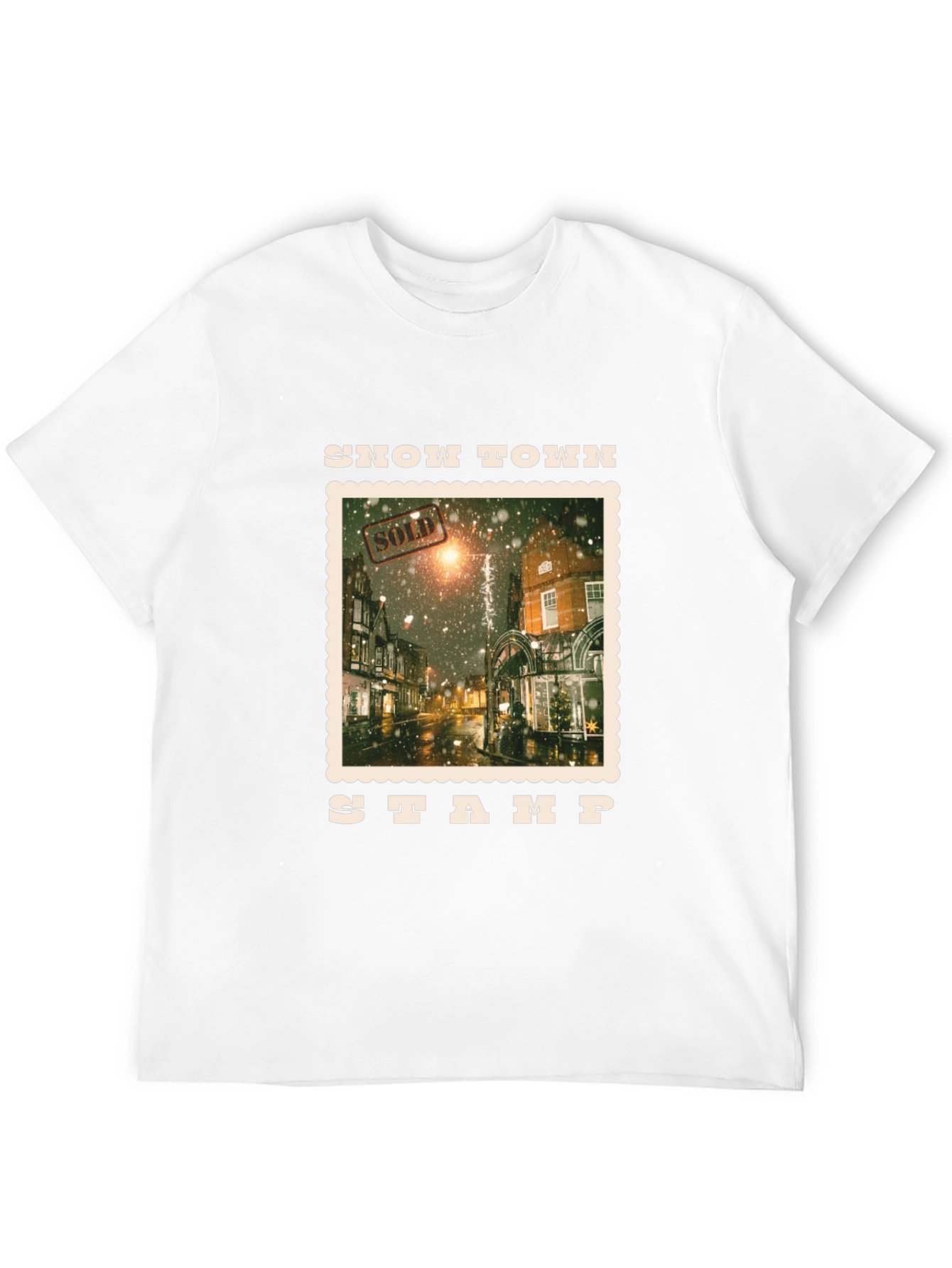 Black Snow Town Stamp Black T-Shirt view 12
