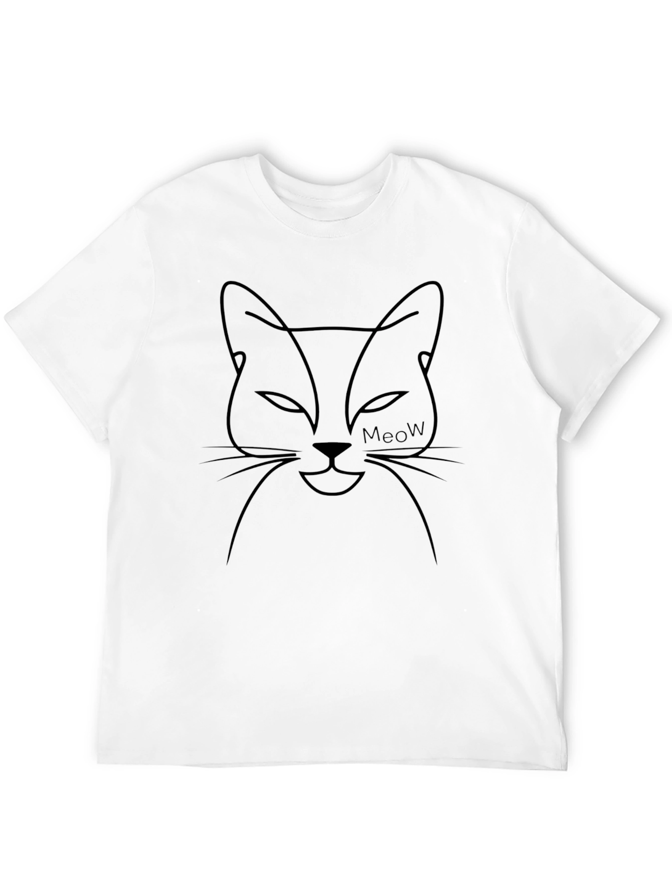 Black Minimalist Cat Face Tee - Soft Cotton Blend view 12