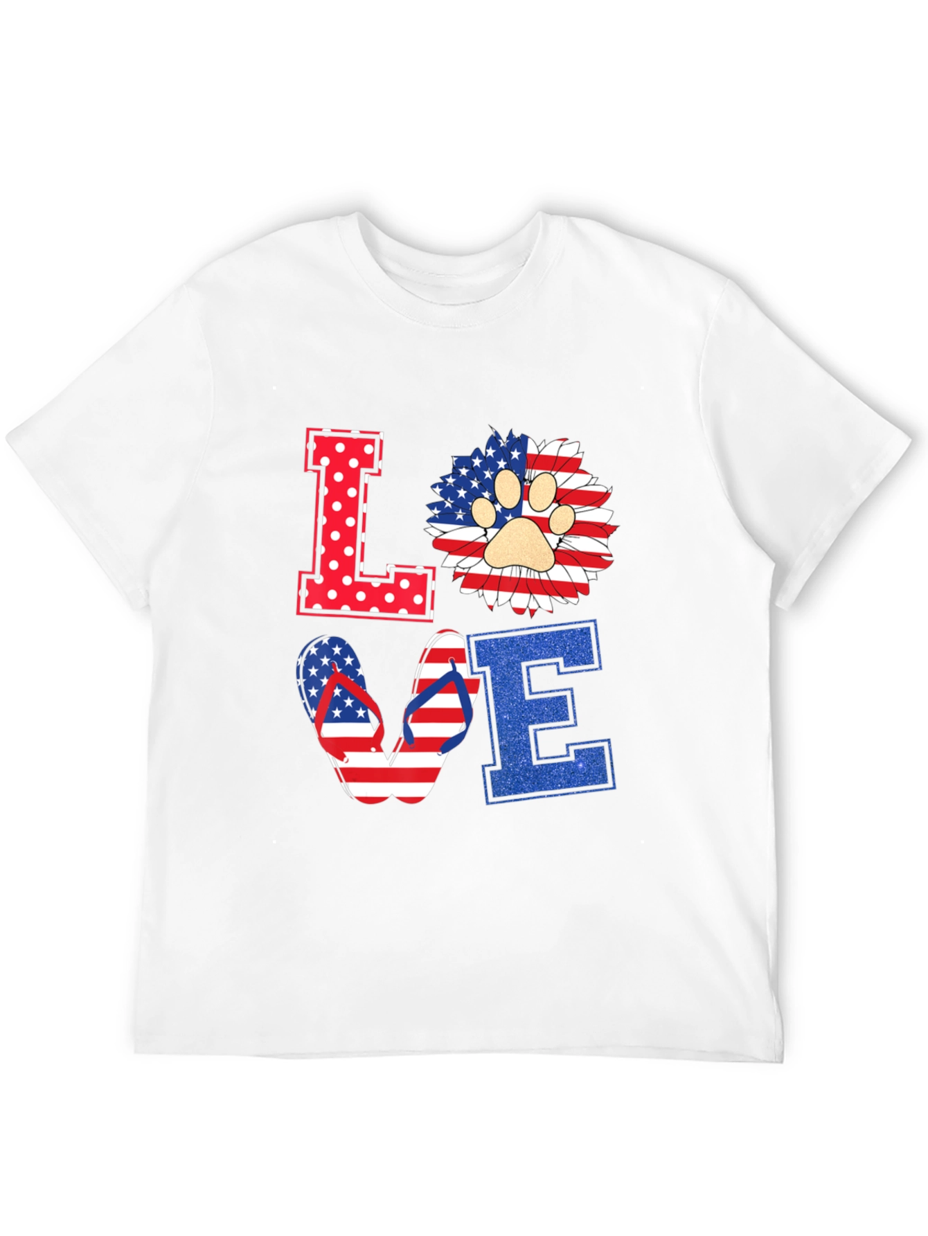 Patriotic LOVE T-Shirt, Paw Print, Flip Flops, USA Flag - 12