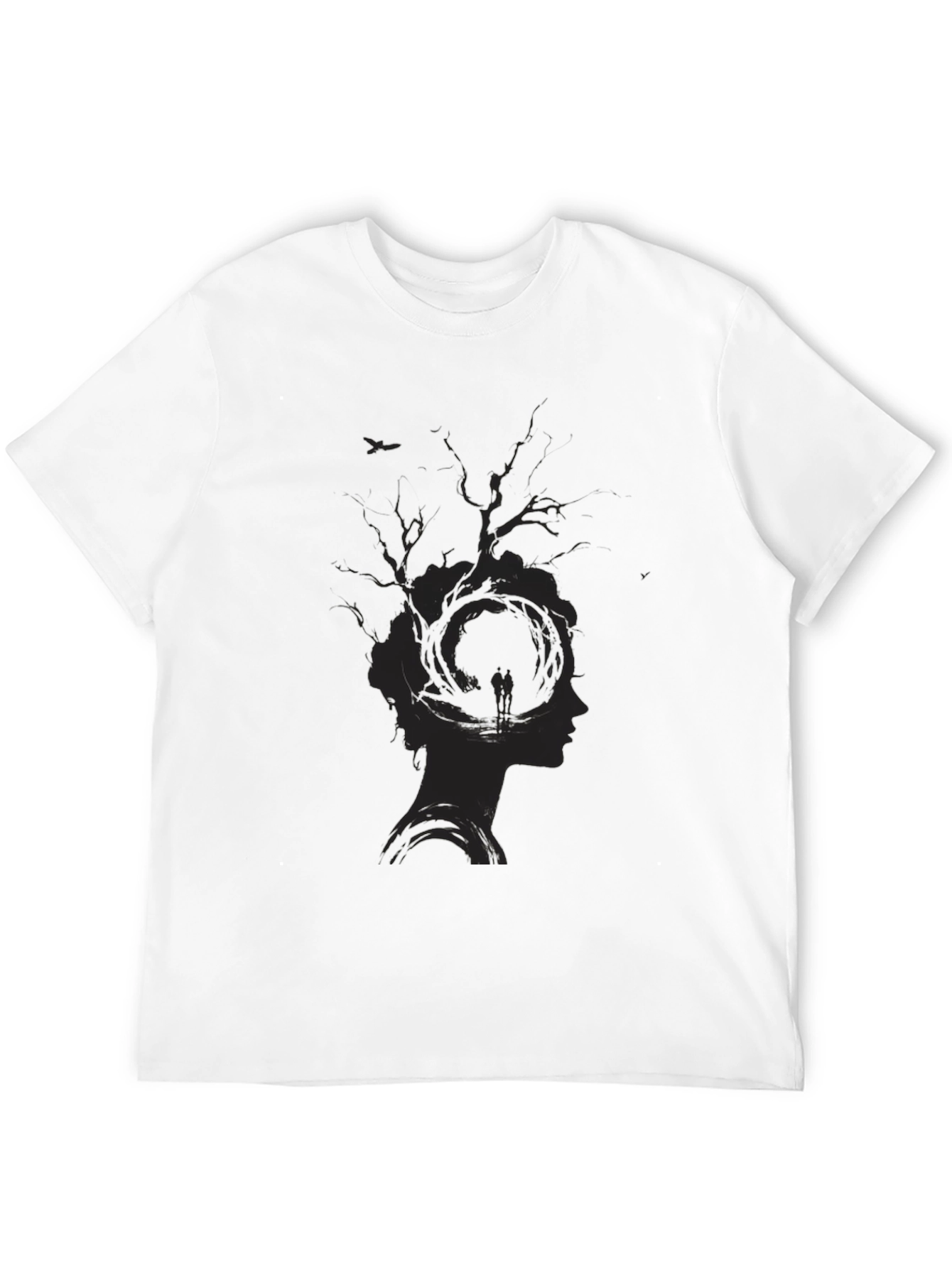 Black Unique Tree Silhouette Graphic Print Black T-Shirt view 12
