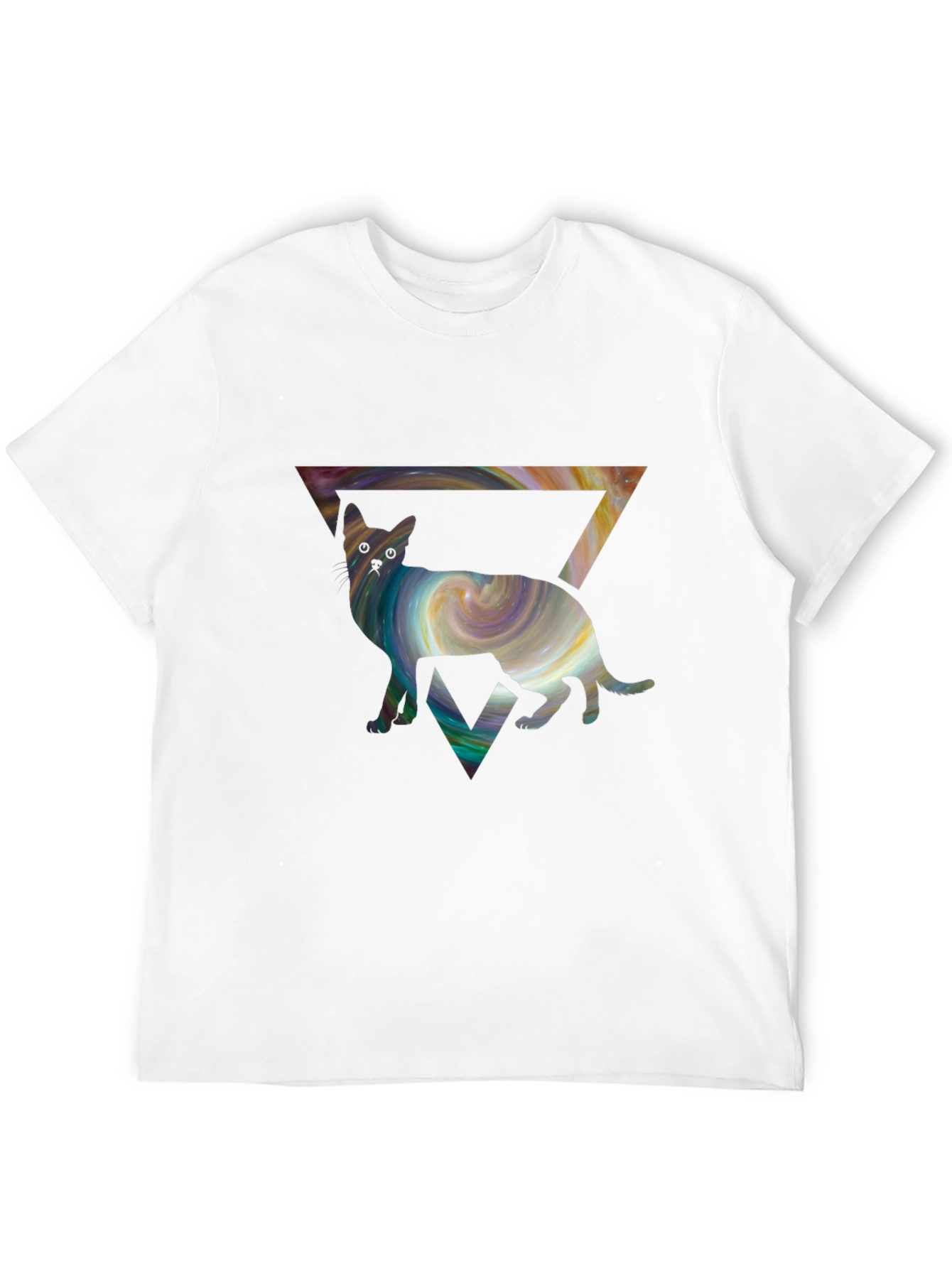 Black Cosmic Cat Triangle T-Shirt - Unique Graphic Tee view 12