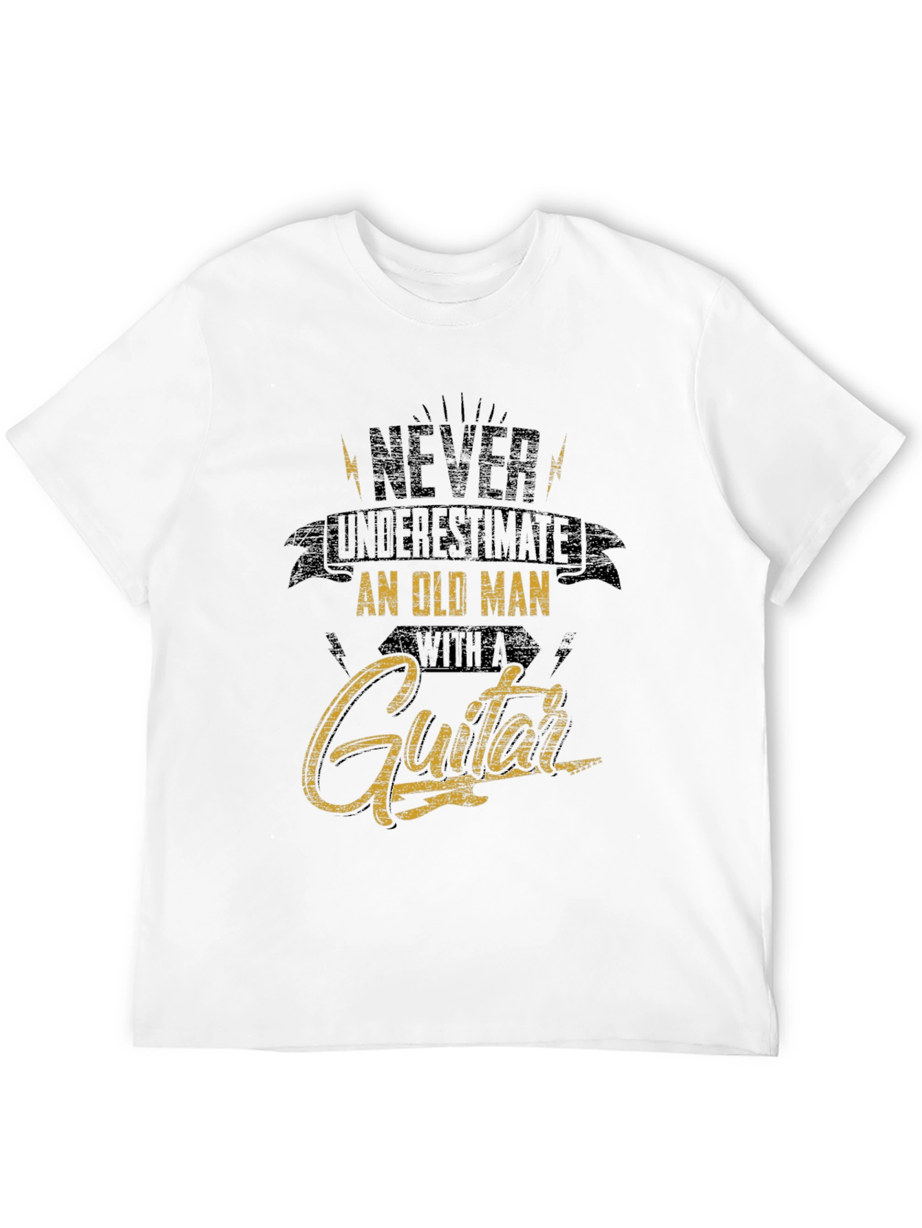 Black Never Underestimate Old Man Guitar T-Shirt view 12