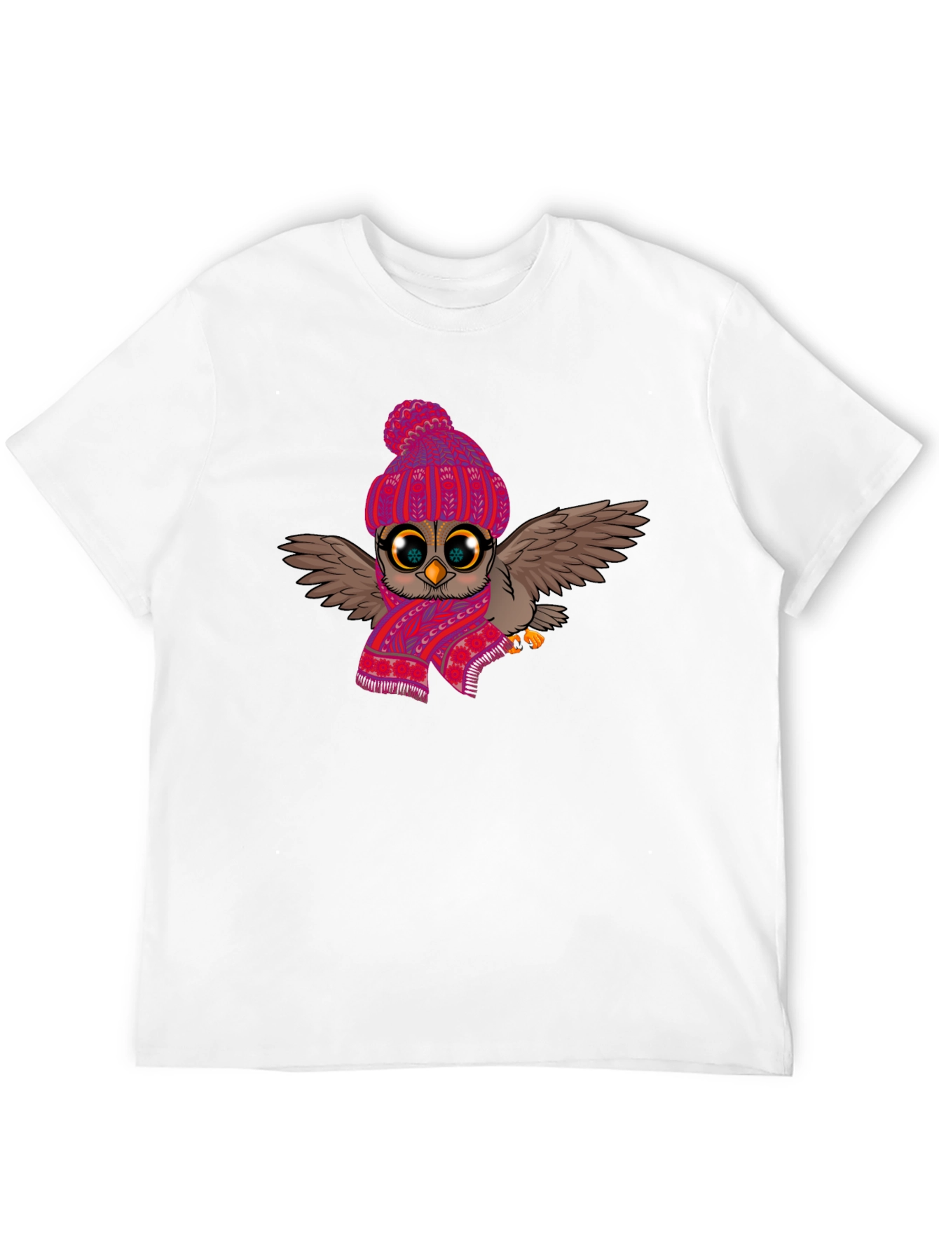 Black Winter Owl T-Shirt: Cute Cartoon Bird with Scarf & Hat view 12