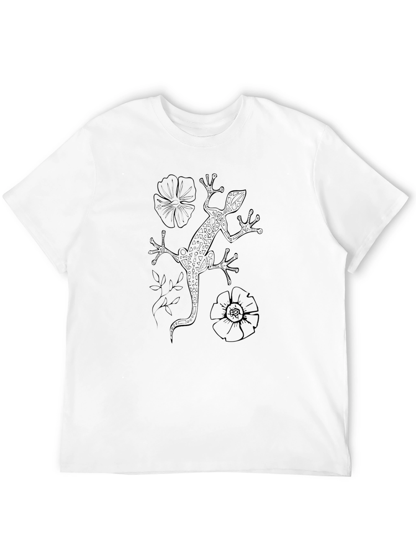 Black Black Gecko & Flowers Print T-Shirt view 12
