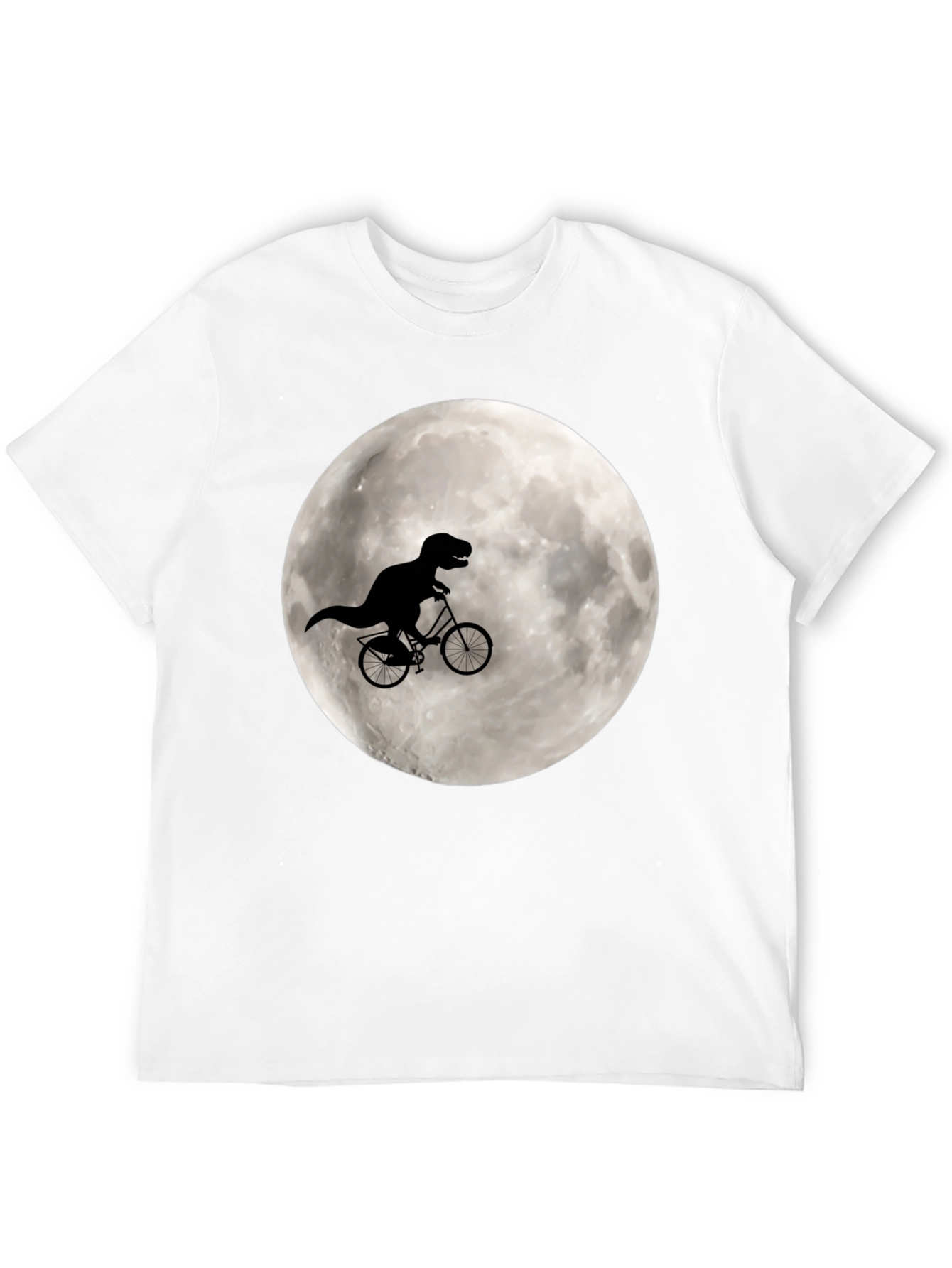 Black Dino Biker Tee - T-Rex Riding Bike on Moon Shirt view 12