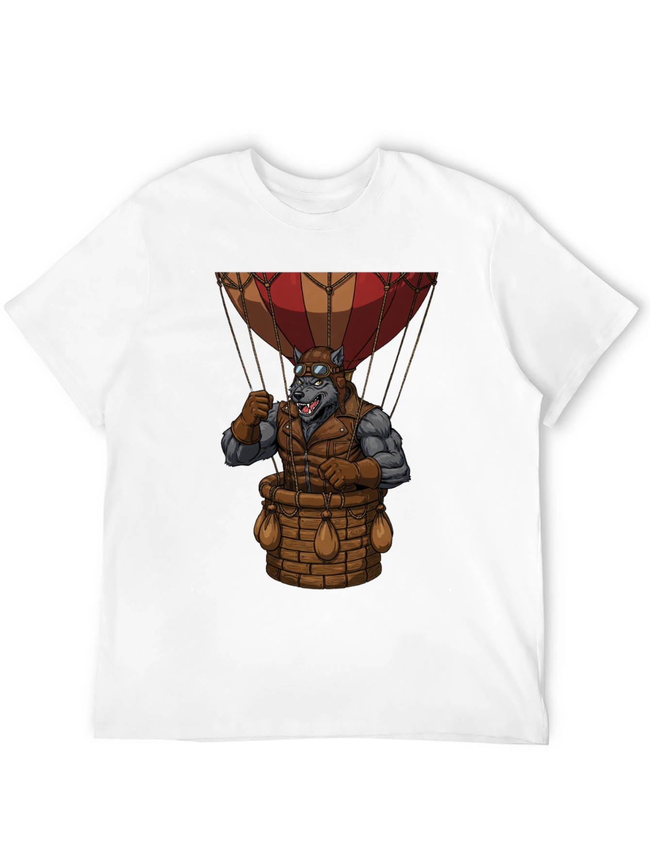 Black Steampunk Wolf Hot Air Balloon Graphic T-Shirt view 12